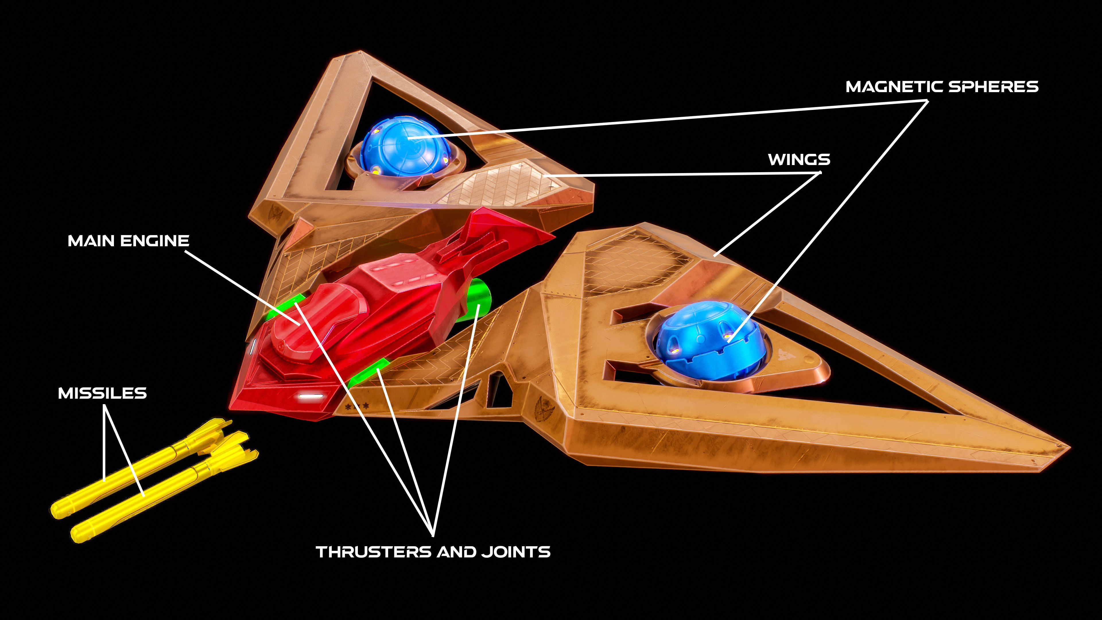 Sci-fi Bomber Drone Spyrow PBR Low-poly 3D model_14