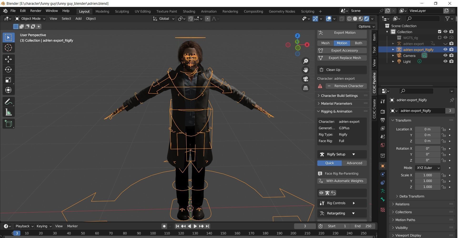 Adrien Brody Rigged animated 2500 Free animations tutorial Low-poly 3D model_20