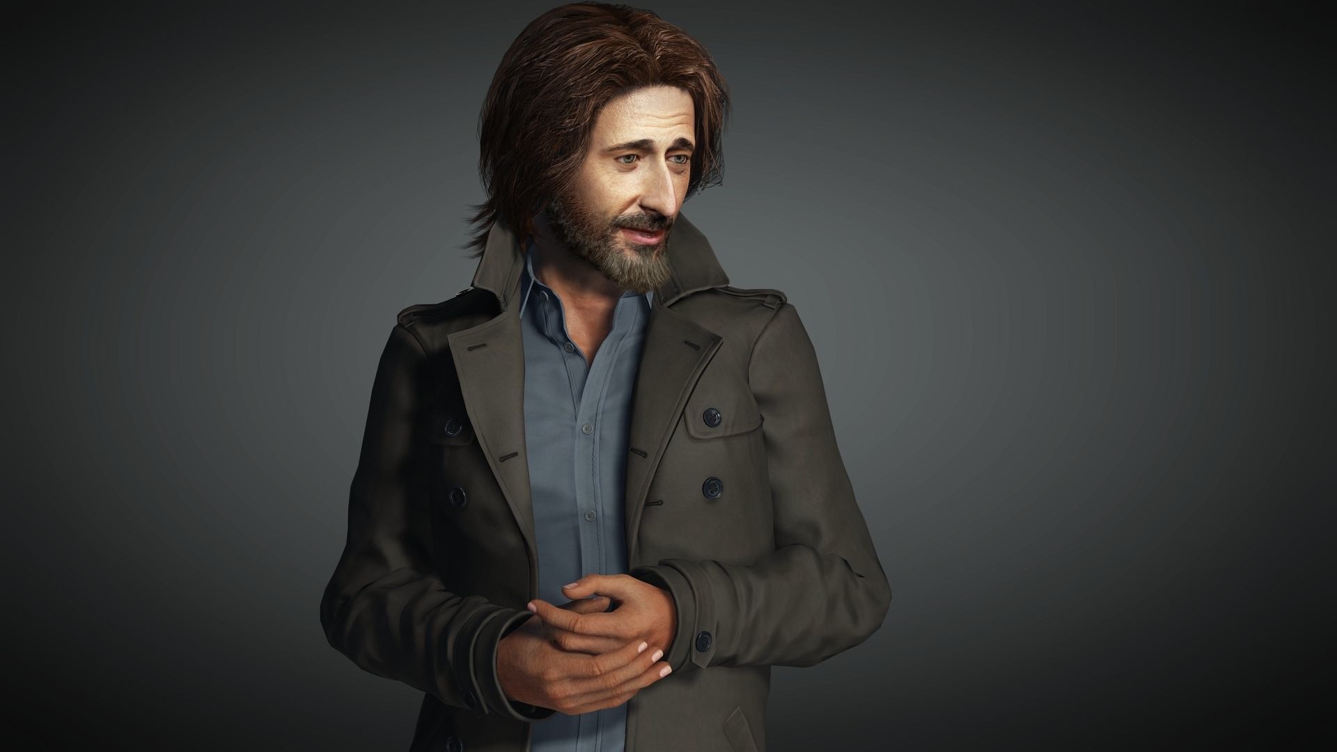 Adrien Brody Rigged animated 2500 Free animations tutorial Low-poly 3D model_11
