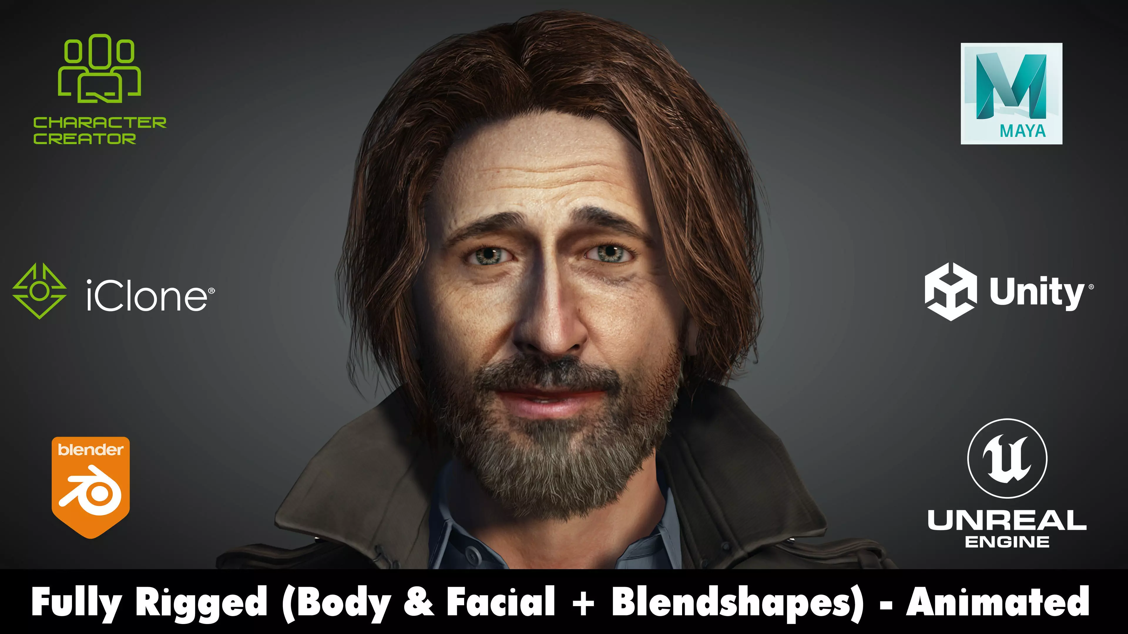 Adrien Brody Rigged animated 2500 Free animations tutorial Low-poly 3D model_0