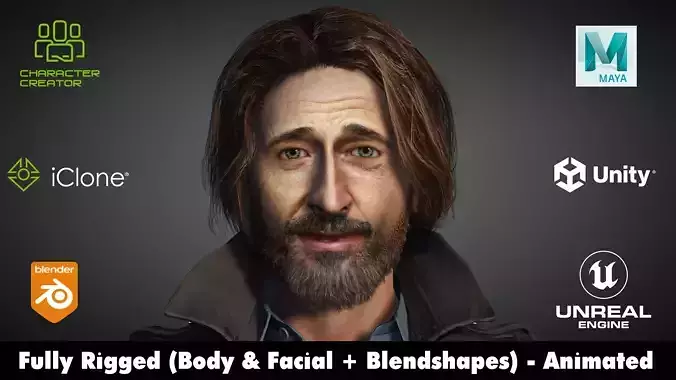Adrien Brody Rigged animated 2500 Free animations tutorial Low-poly 3D model