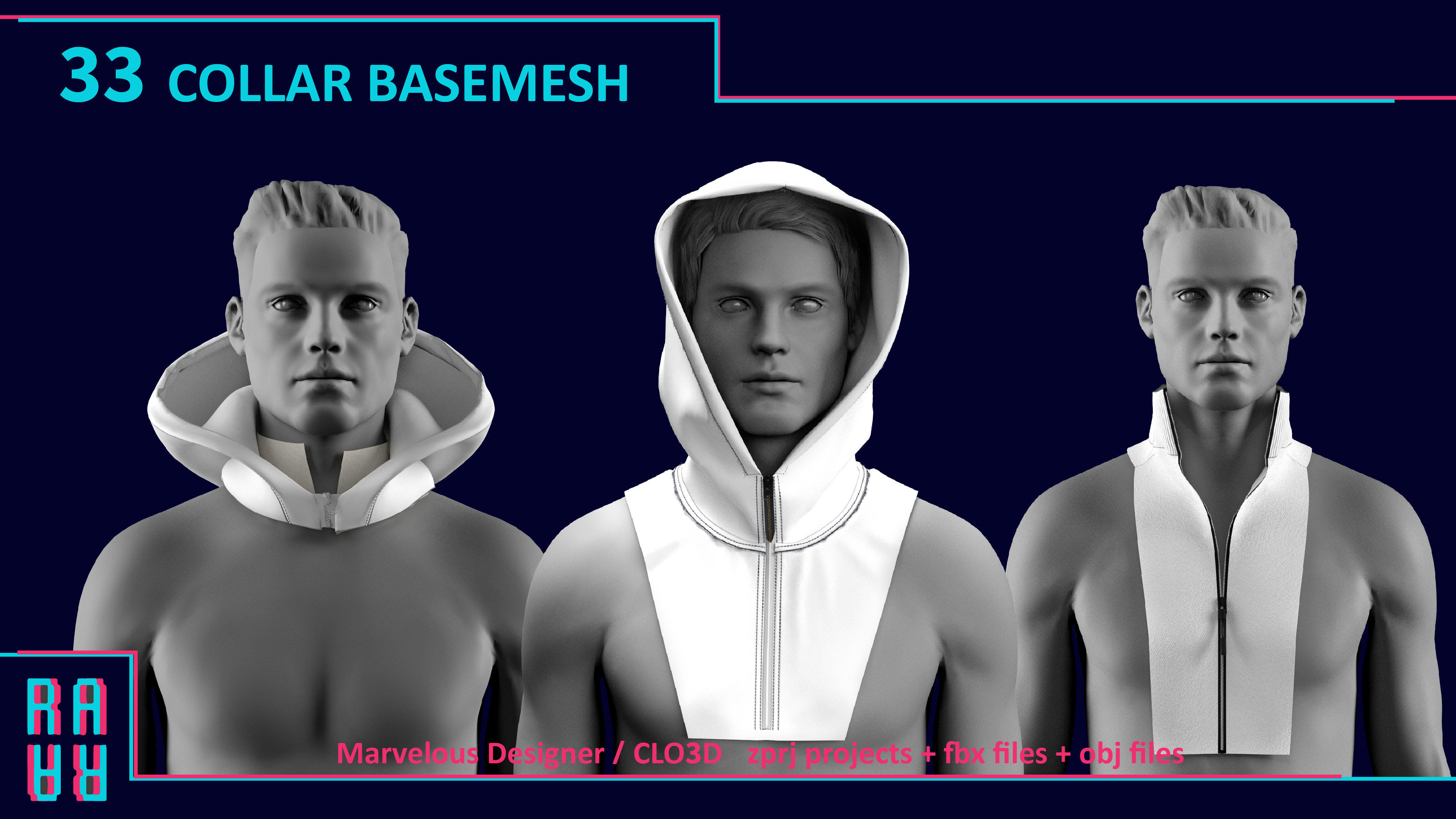 33 COLLAR BASEMESH Low-poly 3D model_6