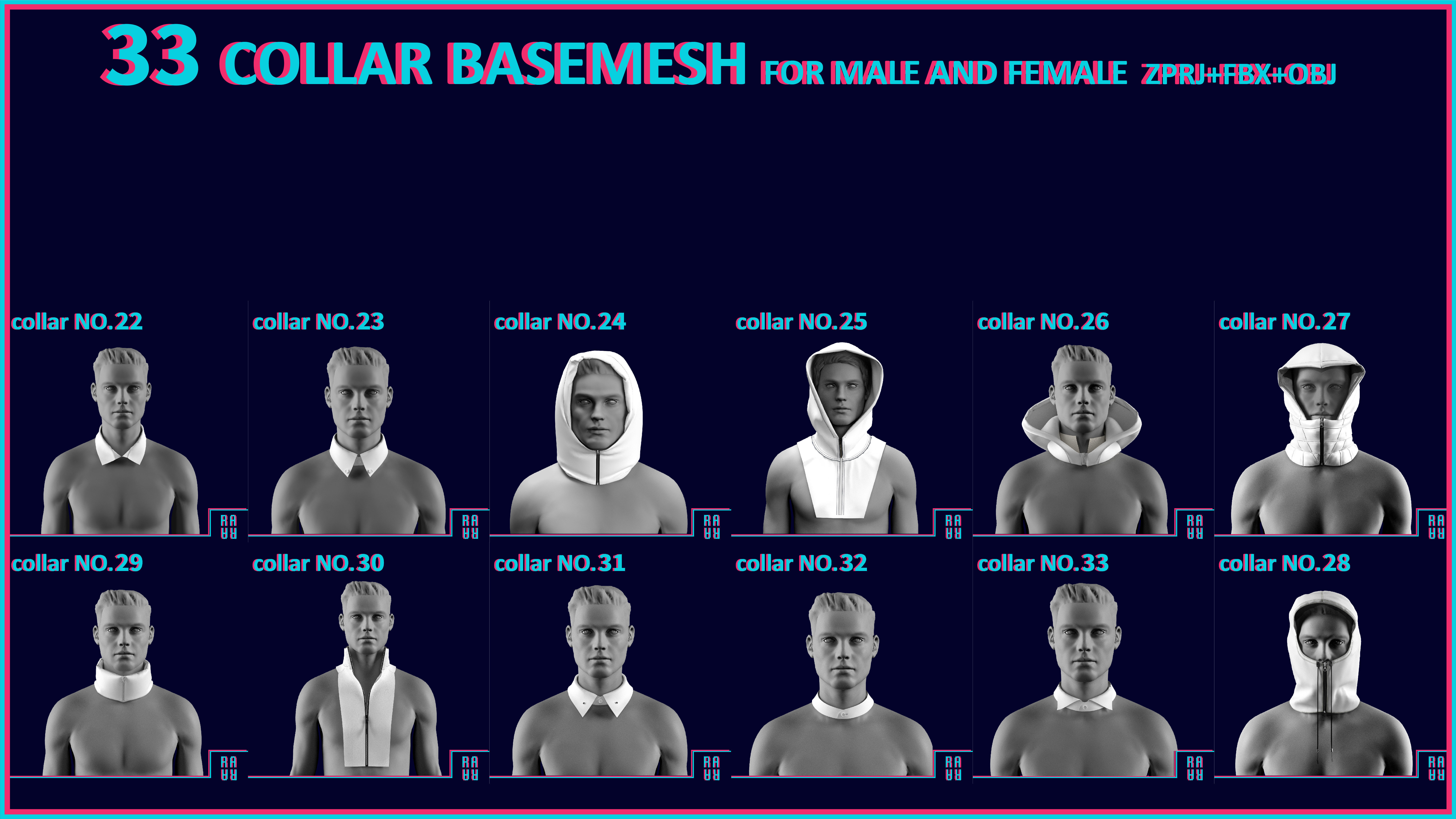 33 COLLAR BASEMESH Low-poly 3D model_9