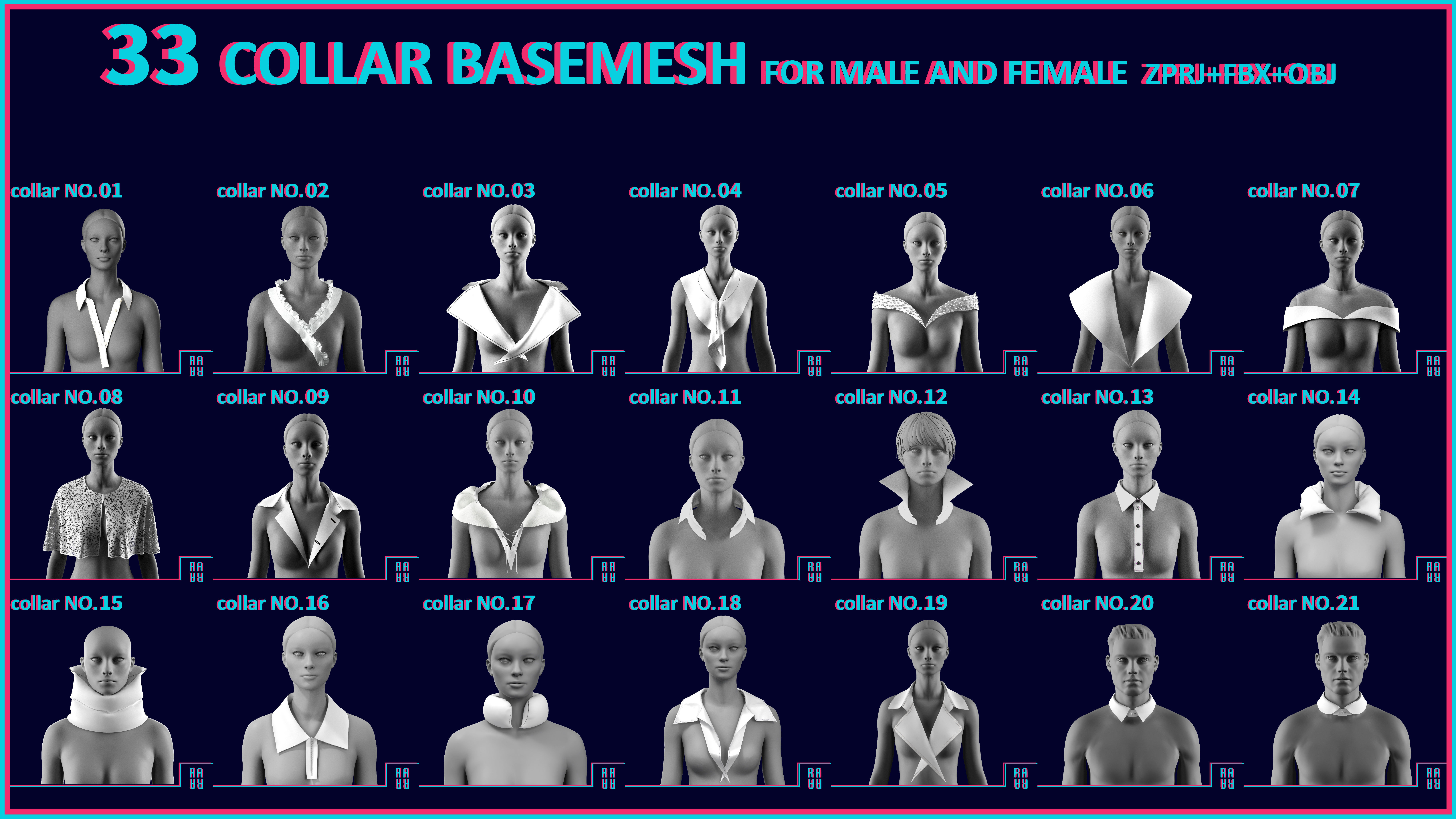 33 COLLAR BASEMESH Low-poly 3D model_8