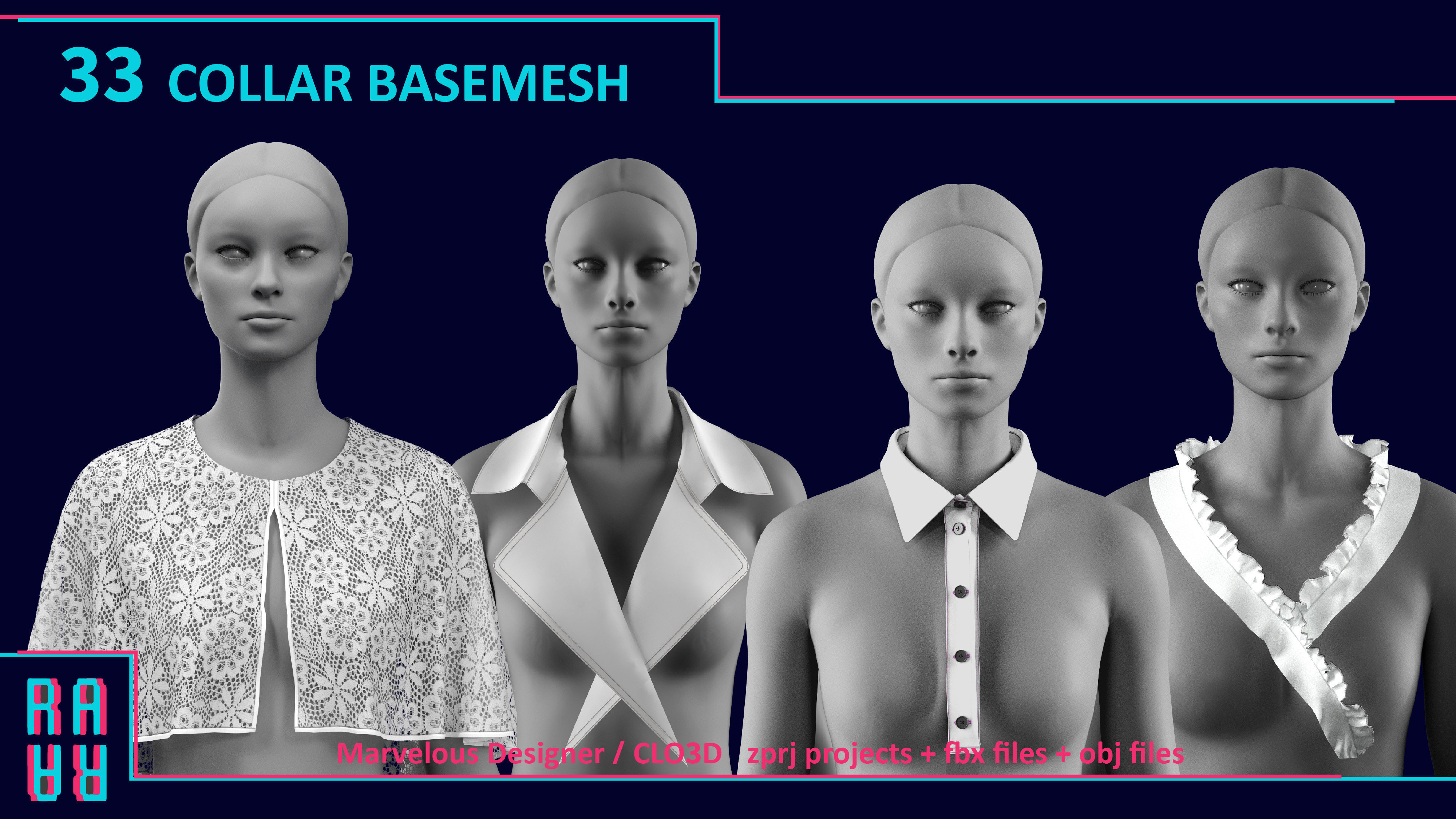 33 COLLAR BASEMESH Low-poly 3D model_5