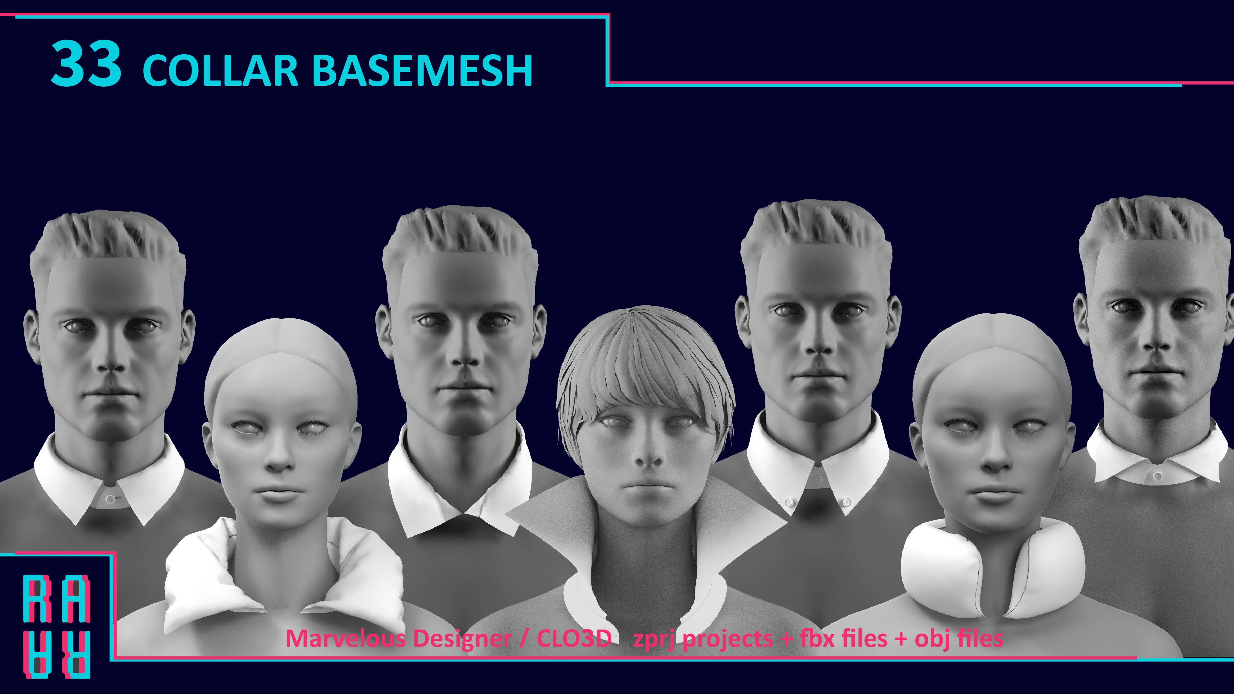 33 COLLAR BASEMESH Low-poly 3D model_2