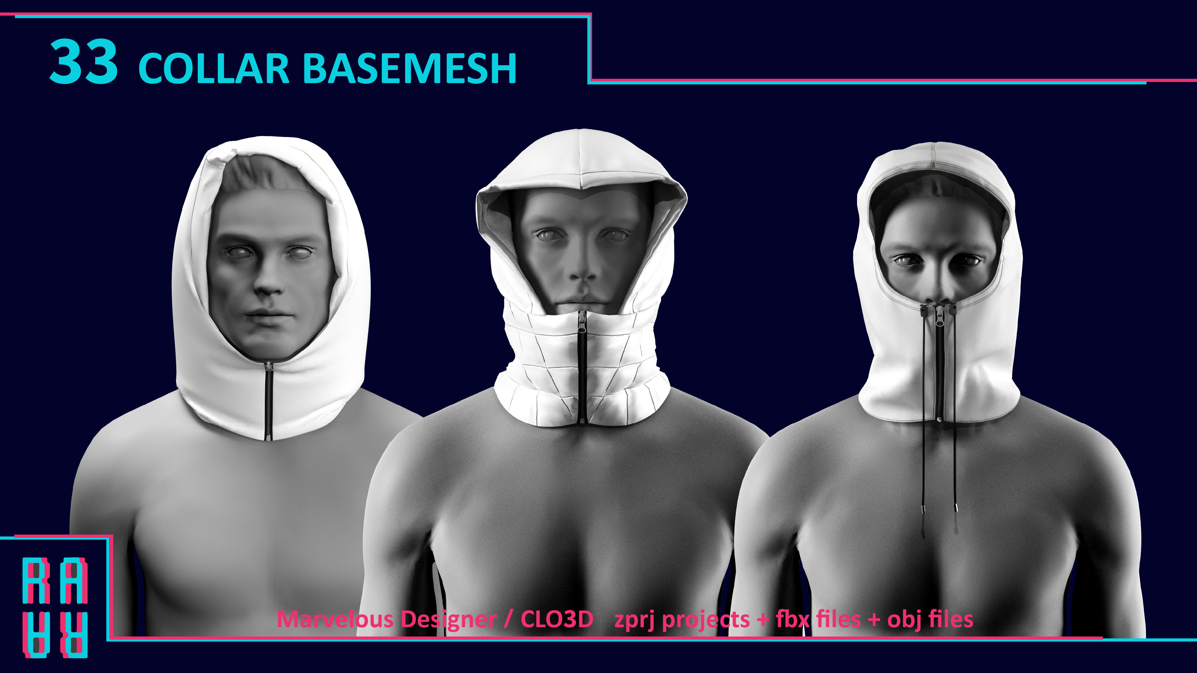 33 COLLAR BASEMESH Low-poly 3D model_7