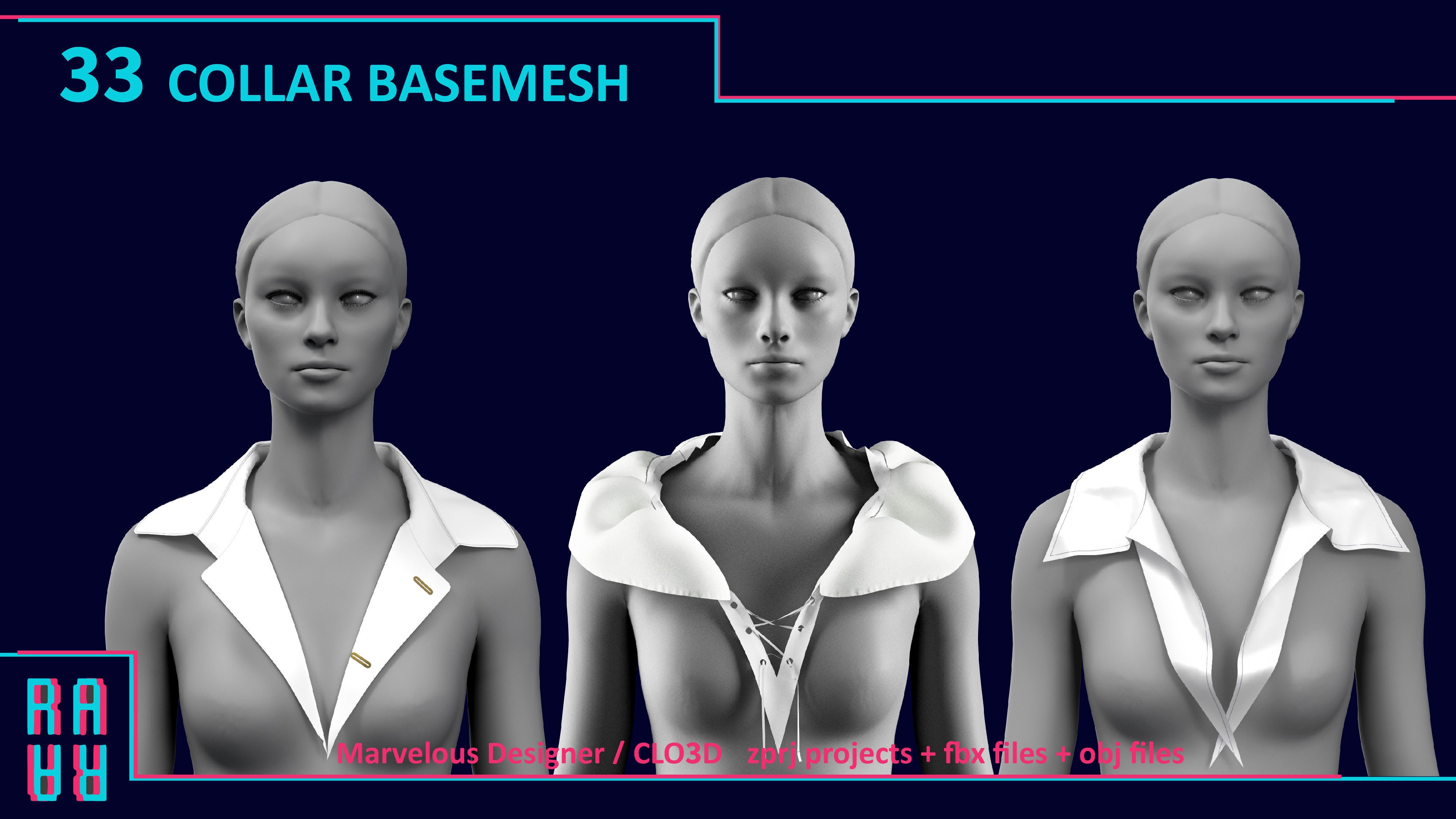 33 COLLAR BASEMESH Low-poly 3D model_4