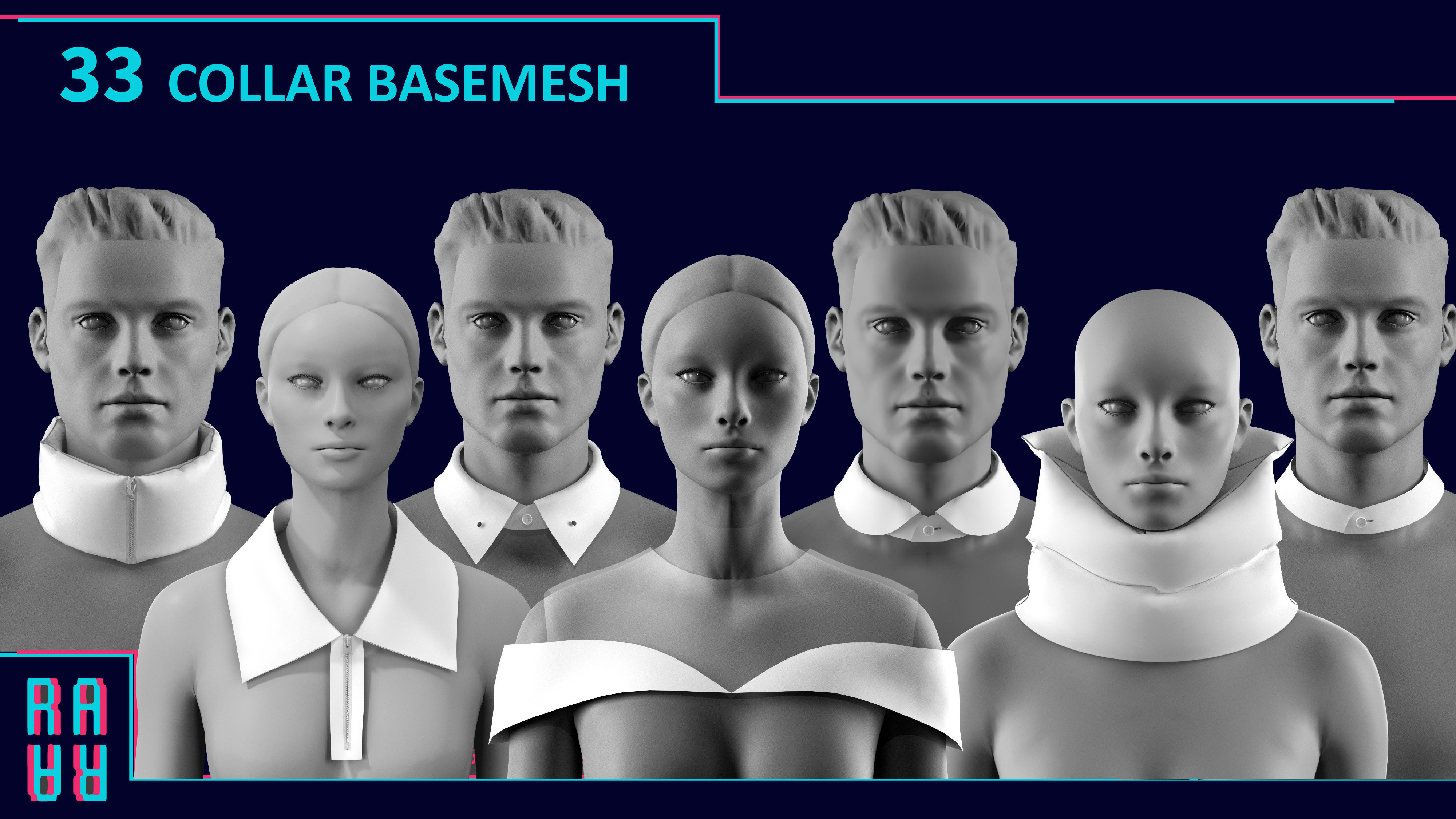 33 COLLAR BASEMESH Low-poly 3D model_3