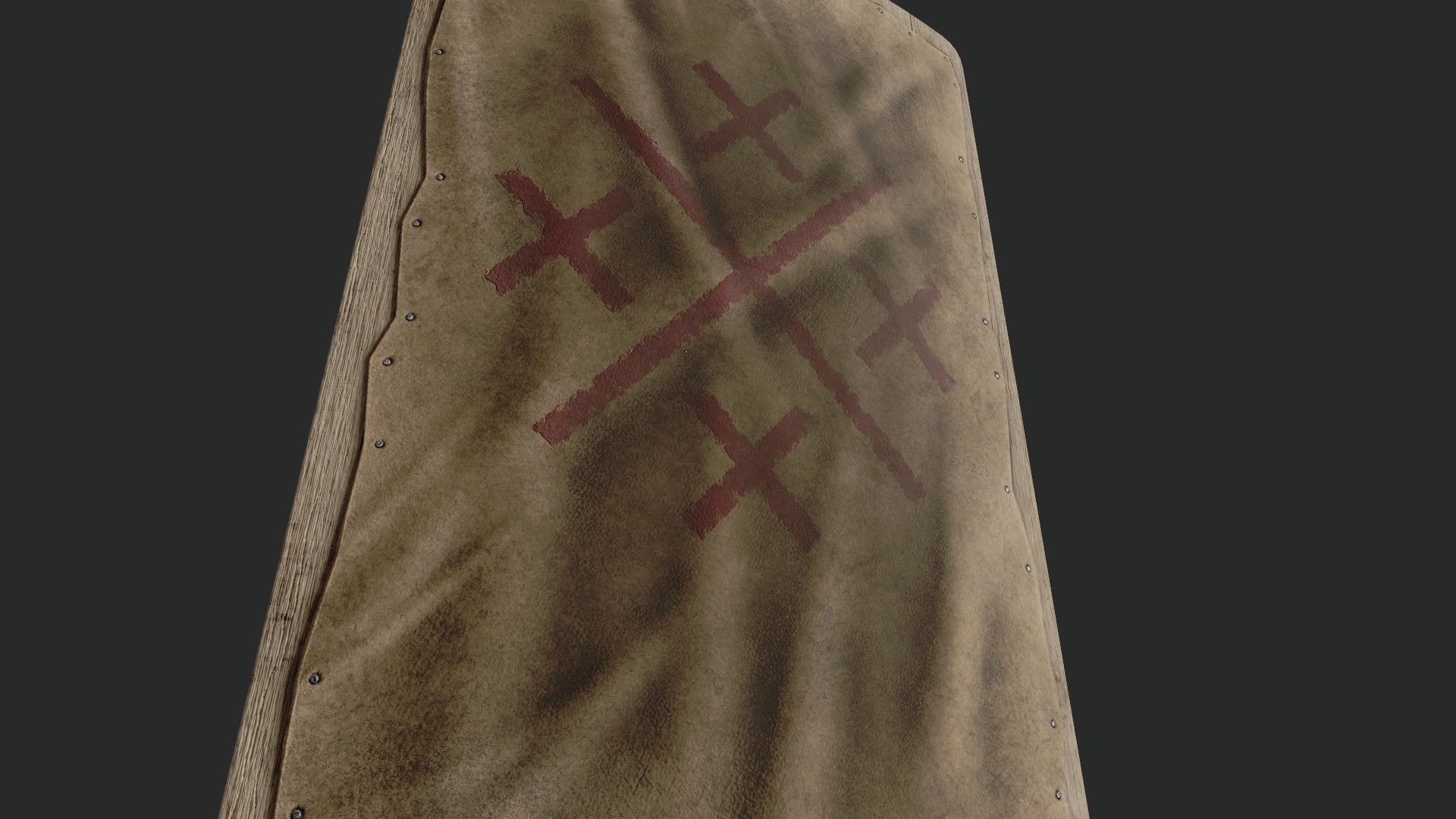 Slavic square leather shield-painted red crosses symbol Low-poly 3D model_4