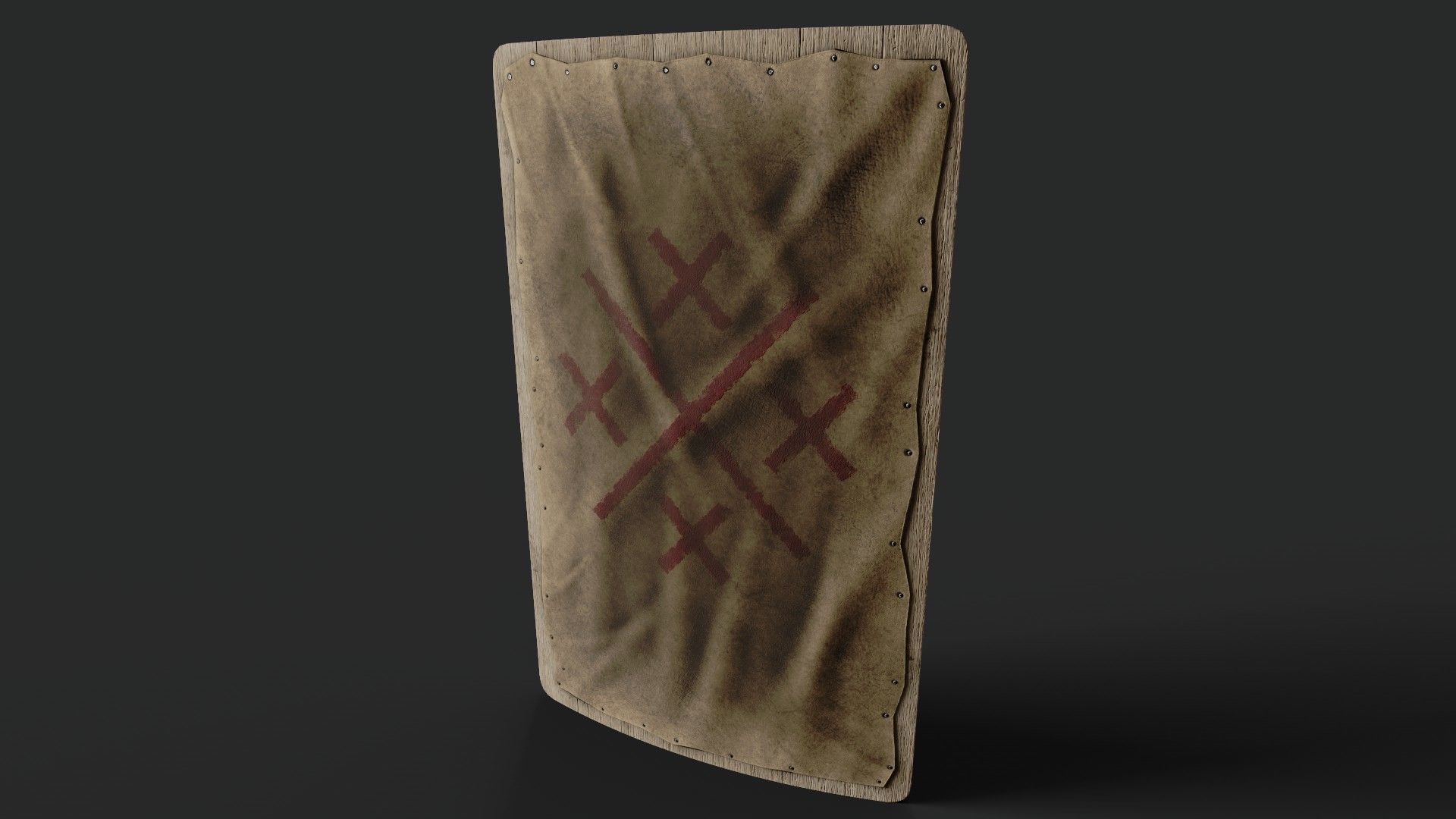 Slavic square leather shield-painted red crosses symbol Low-poly 3D model_5