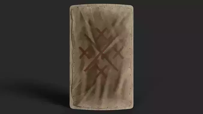 Slavic square leather shield-painted red crosses symbol Low-poly 3D model