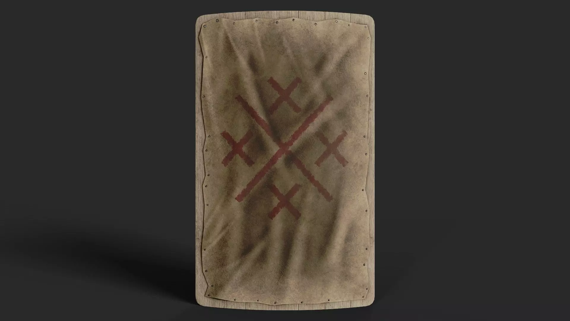 Slavic square leather shield-painted red crosses symbol Low-poly 3D model_0