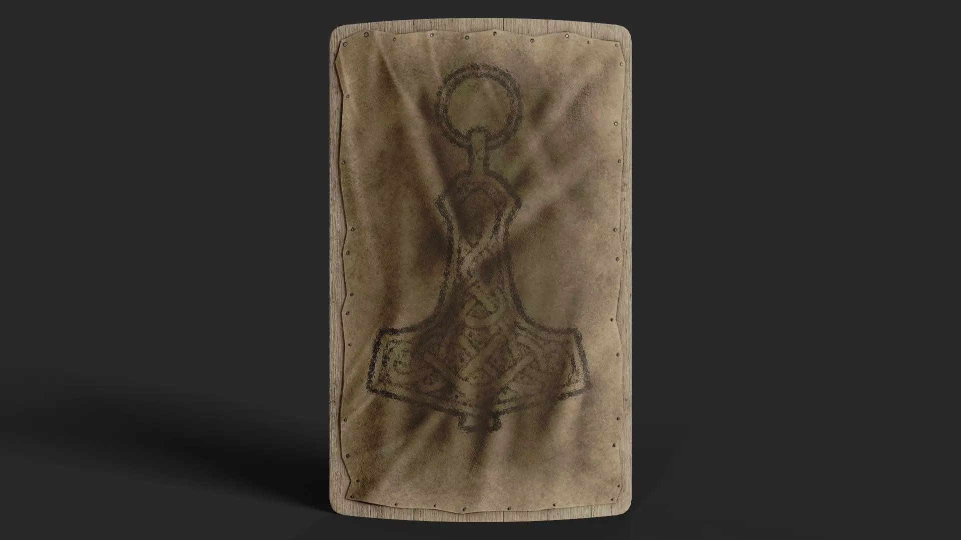 Slavic square leather shield-painted black Thor symbol Low-poly 3D model_0