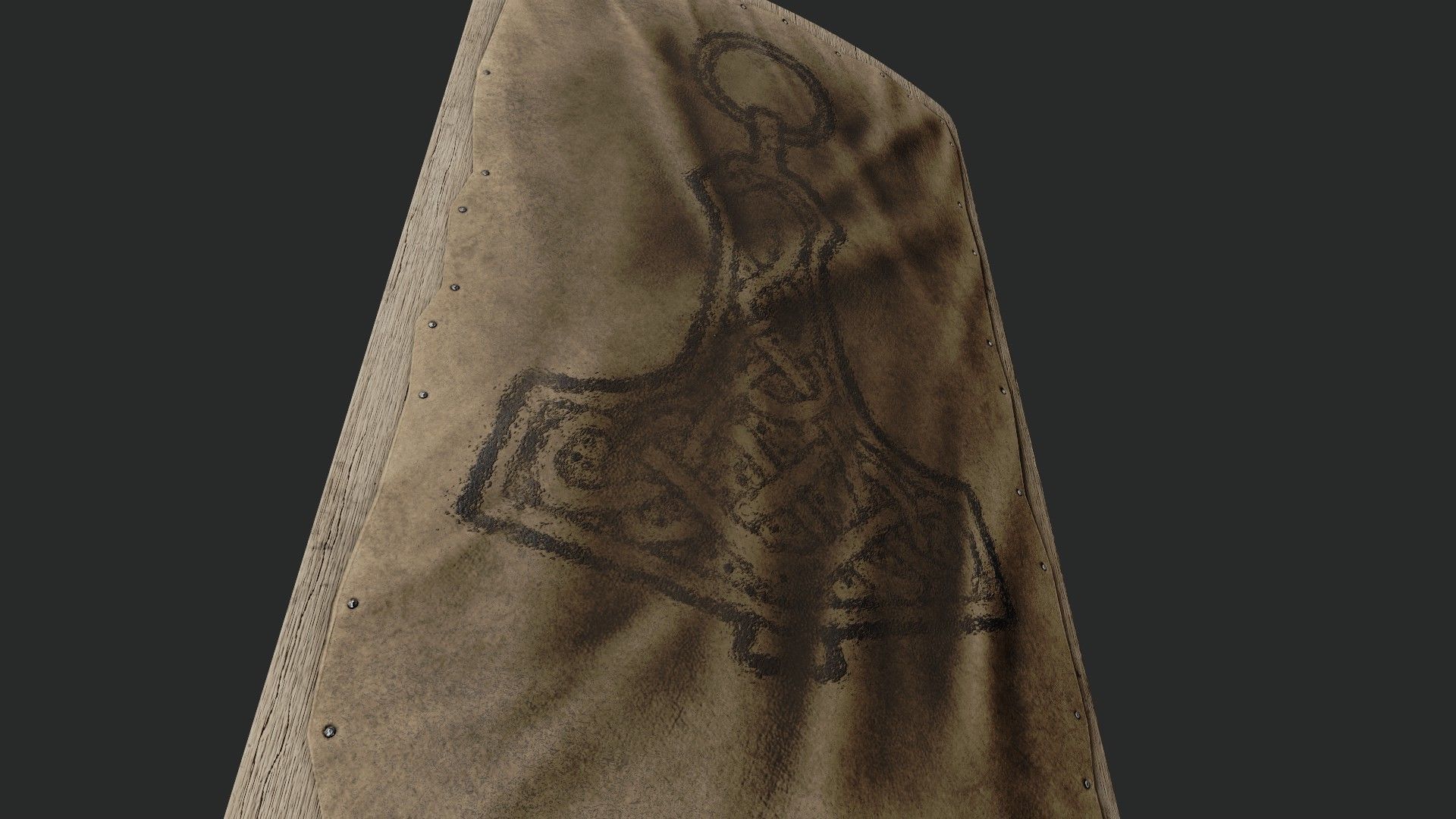 Slavic square leather shield-painted black Thor symbol Low-poly 3D model_4