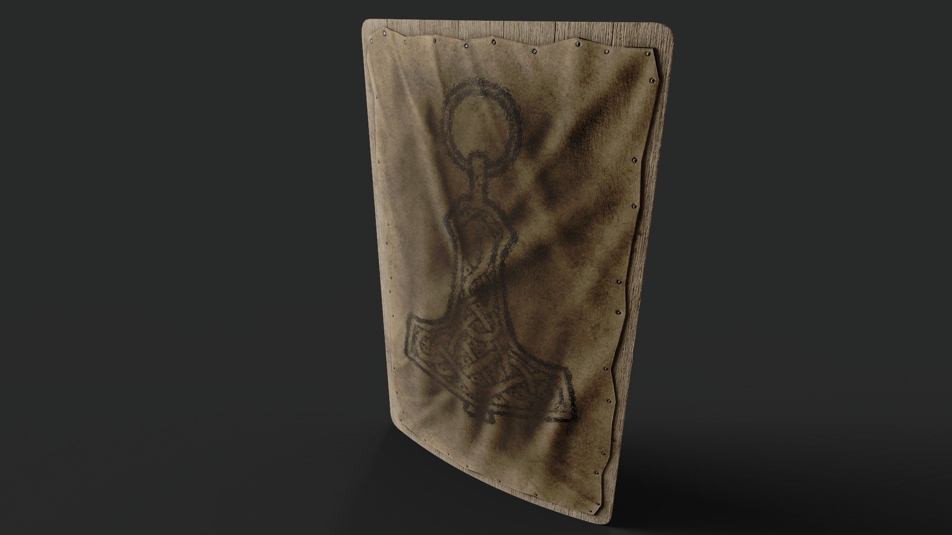 Slavic square leather shield-painted black Thor symbol Low-poly 3D model_5