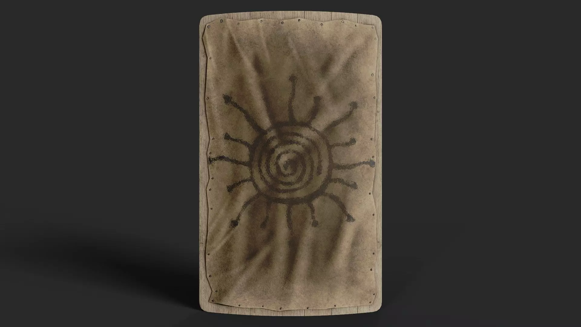 Slavic square leather shield-painted black Sun symbol Low-poly 3D model_0