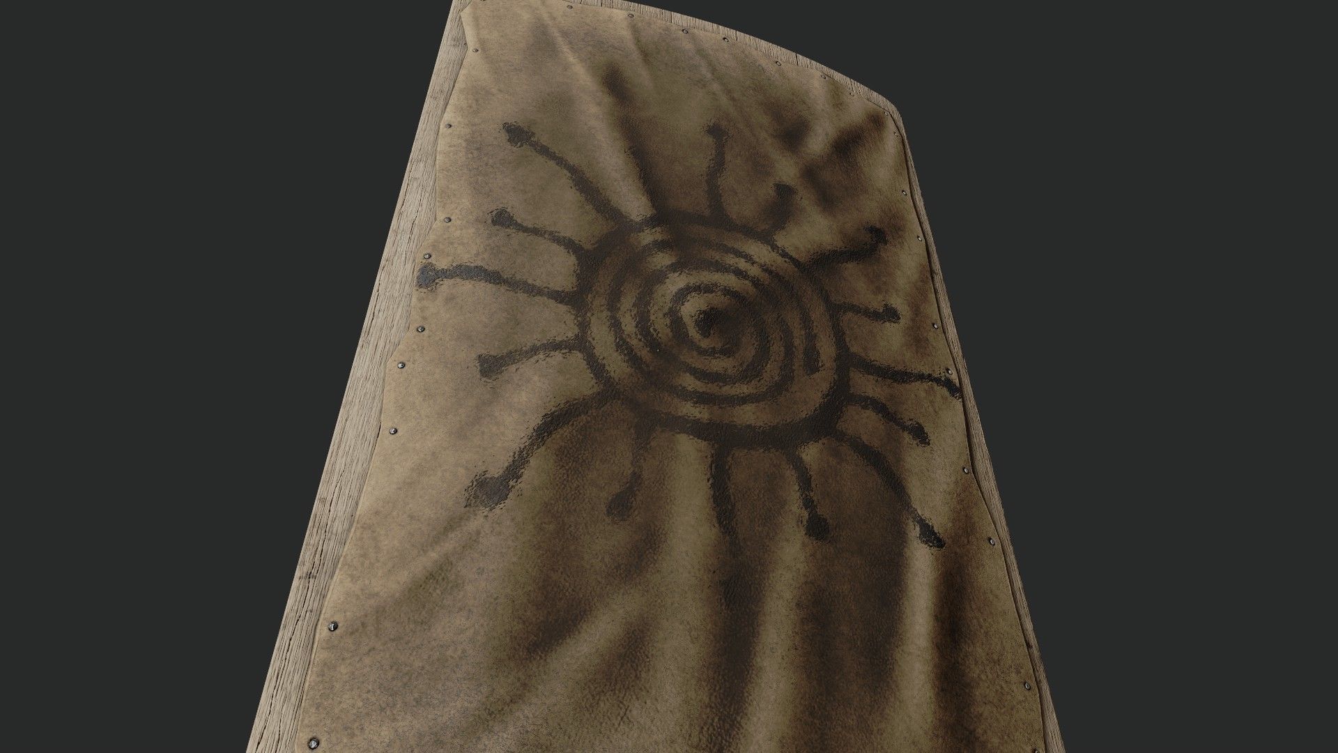 Slavic square leather shield-painted black Sun symbol Low-poly 3D model_4