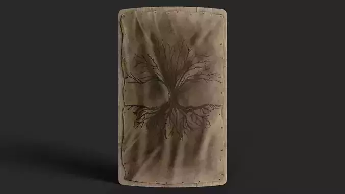 Slavic square leather shield-painted black trees symbol Low-poly 3D model
