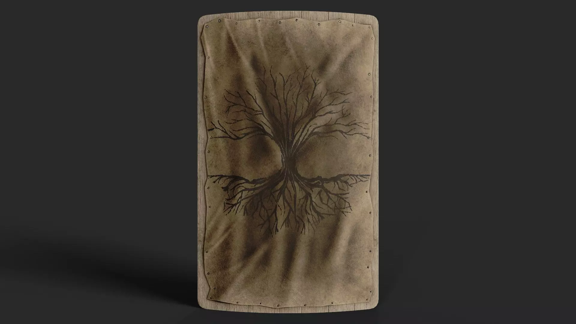 Slavic square leather shield-painted black trees symbol Low-poly 3D model_0