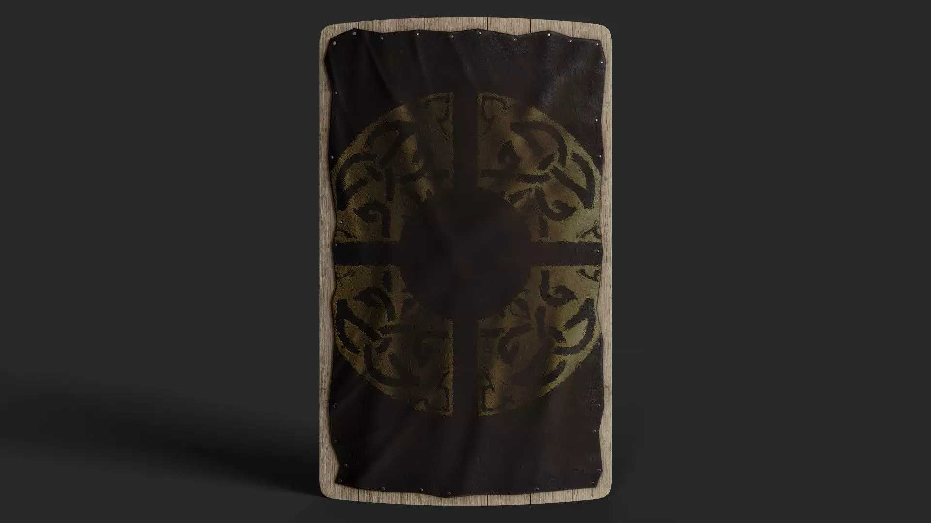 Slavic square leather shield-painted gold nordic symbol Low-poly 3D model_0