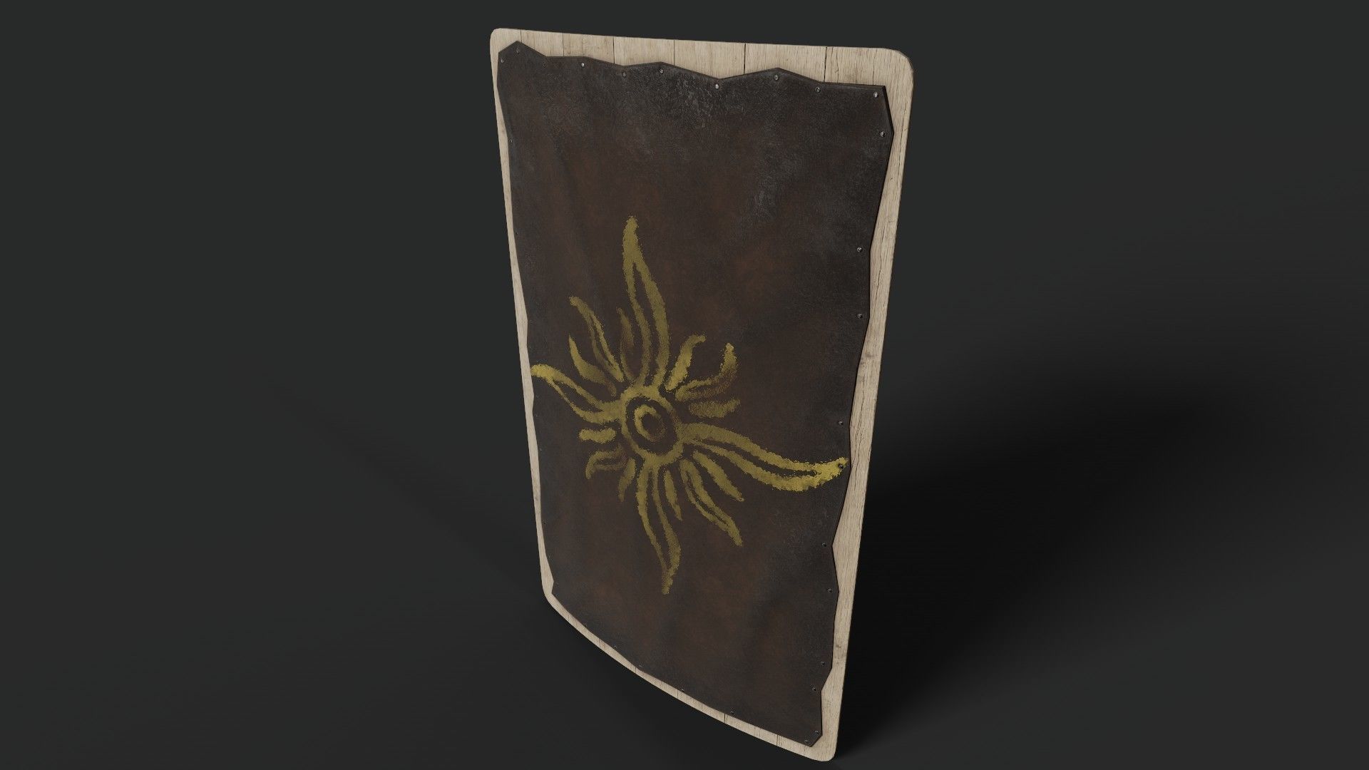 Slavic square leather shield-painted gold sun symbol Low-poly 3D model_5