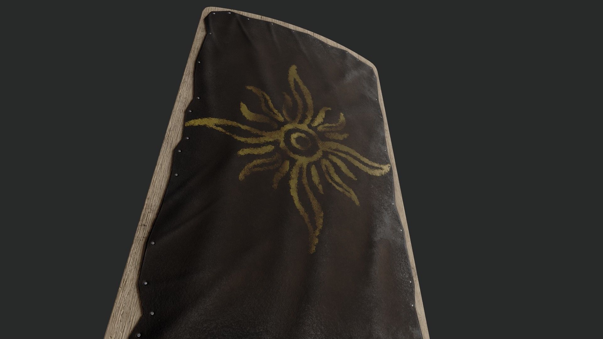 Slavic square leather shield-painted gold sun symbol Low-poly 3D model_4