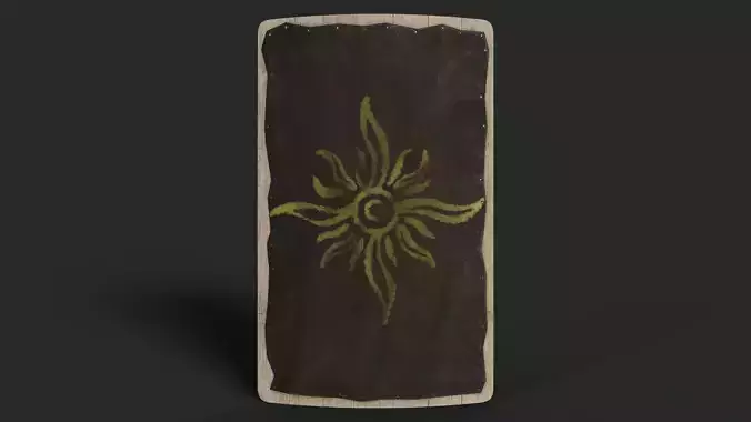 Slavic square leather shield-painted gold sun symbol Low-poly 3D model
