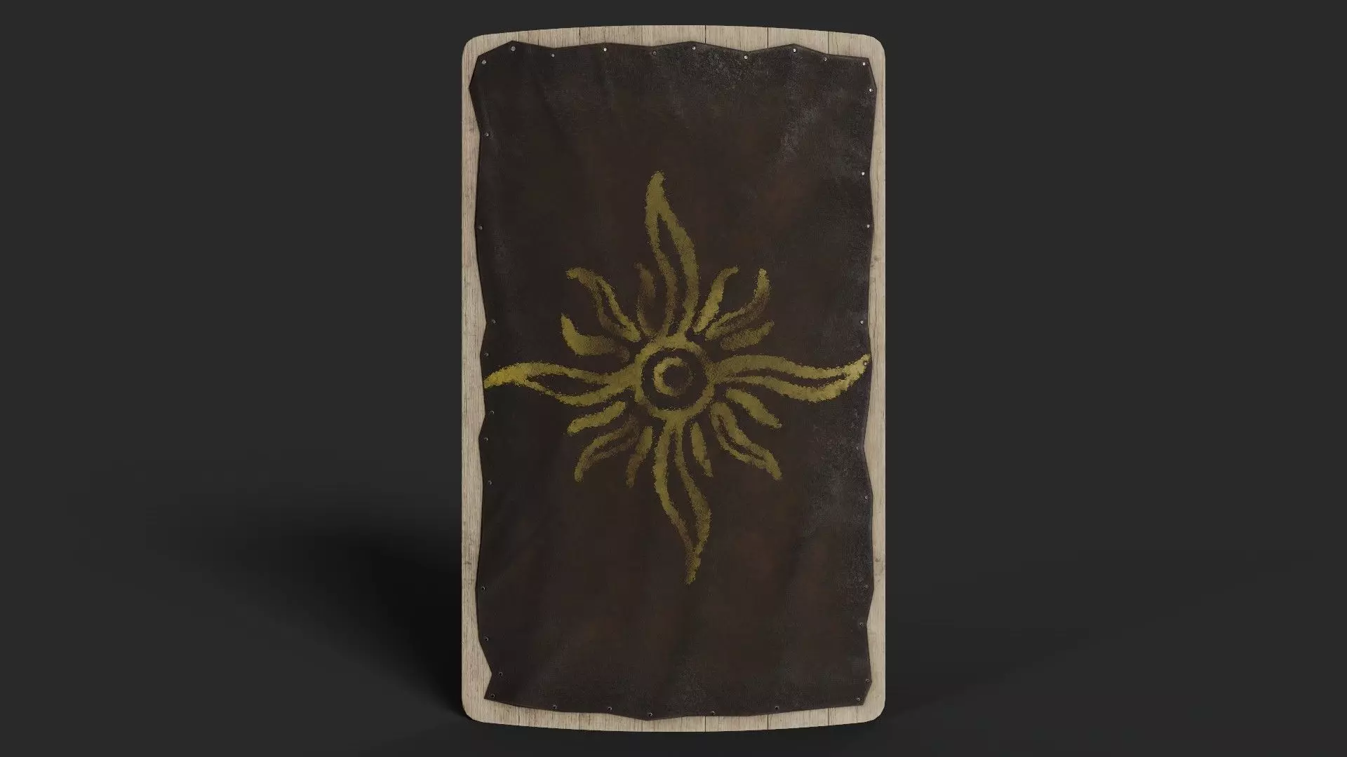 Slavic square leather shield-painted gold sun symbol Low-poly 3D model_0