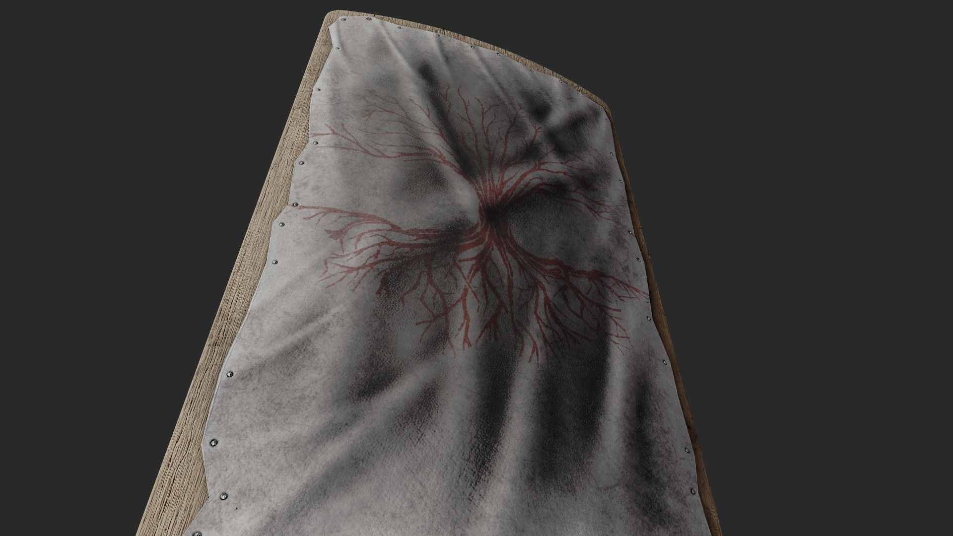 Slavic square leather shield-painted white with red trees symbol Low-poly 3D model_4