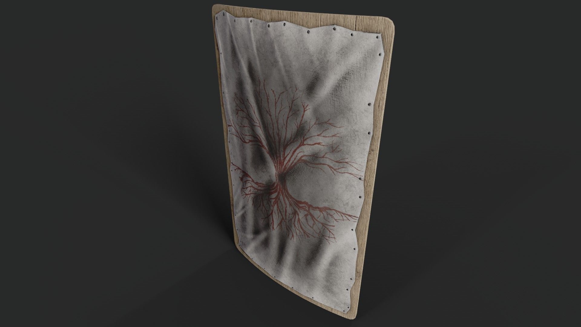 Slavic square leather shield-painted white with red trees symbol Low-poly 3D model_5