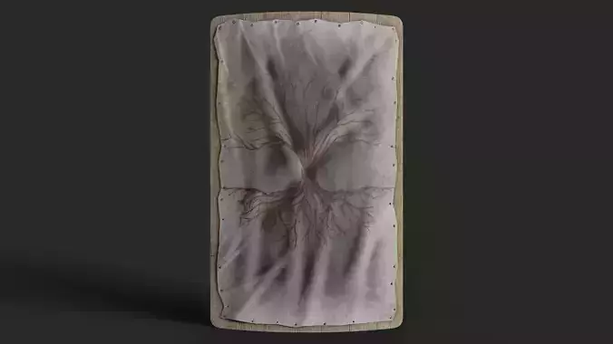 Slavic square leather shield-painted white with red trees symbol Low-poly 3D model