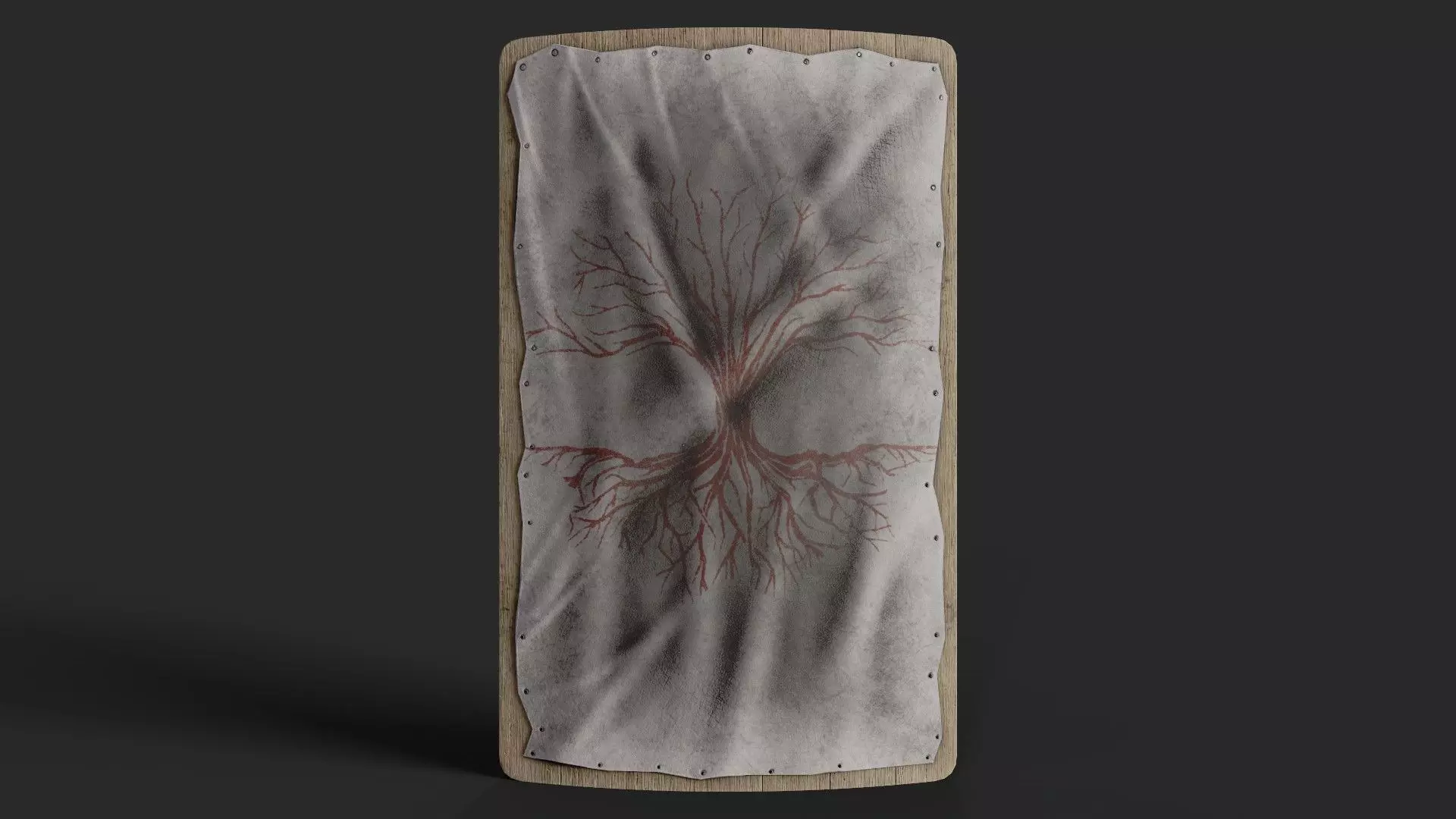 Slavic square leather shield-painted white with red trees symbol Low-poly 3D model_0