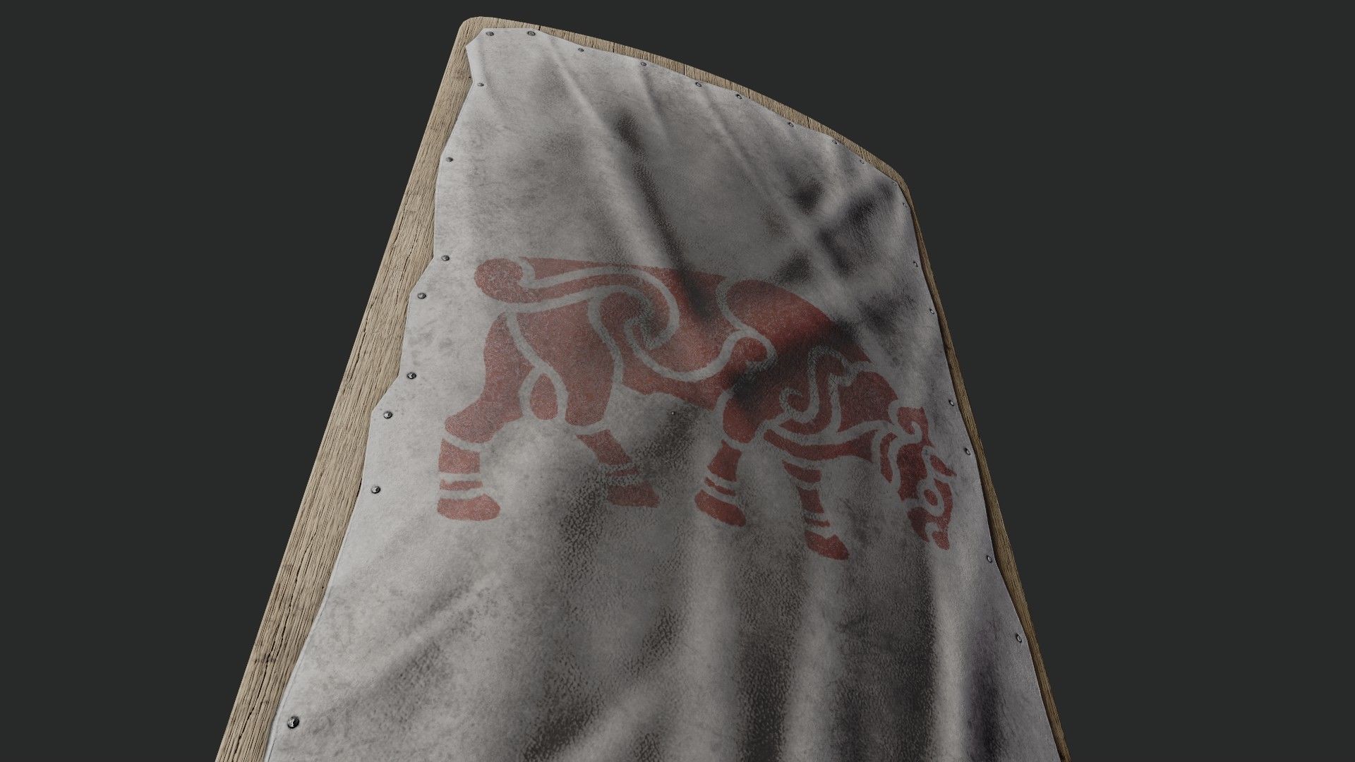 Slavic square leather shield-painted white with red bull symbol Low-poly 3D model_4