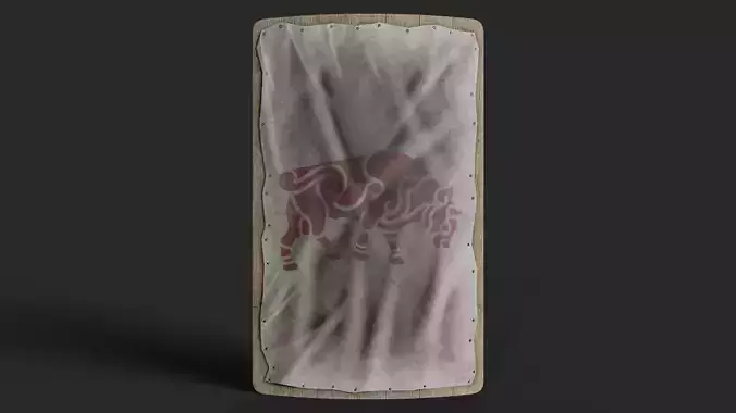 Slavic square leather shield-painted white with red bull symbol Low-poly 3D model
