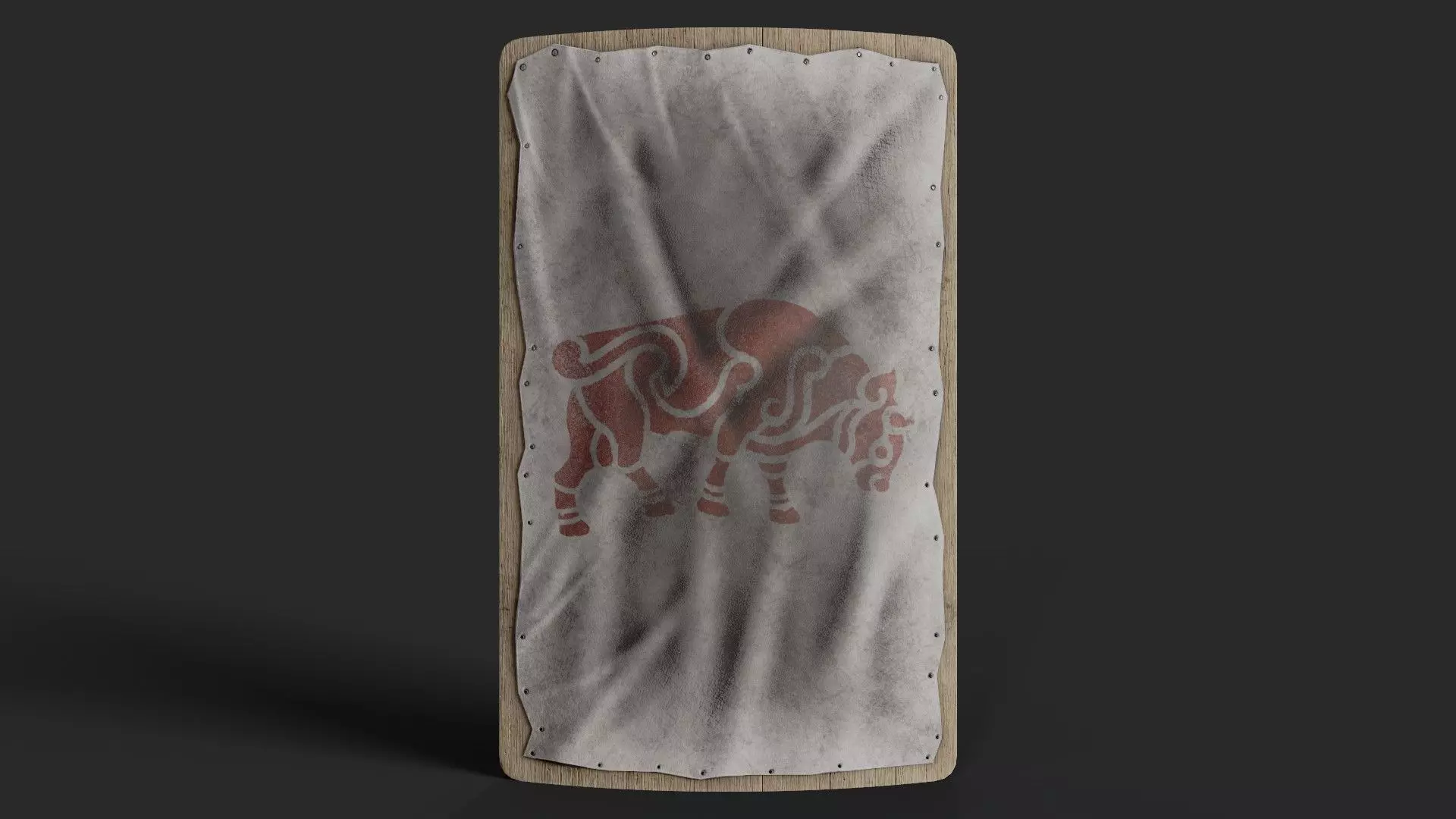 Slavic square leather shield-painted white with red bull symbol Low-poly 3D model_0