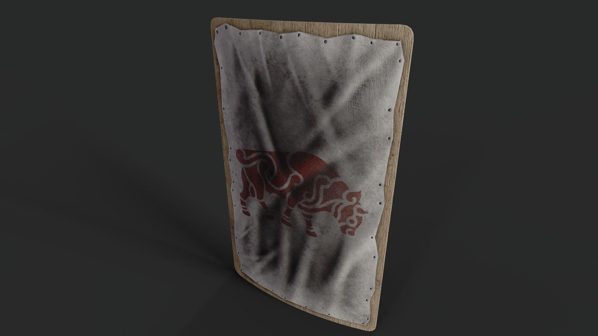 Slavic square leather shield-painted white with red bull symbol Low-poly 3D model_5