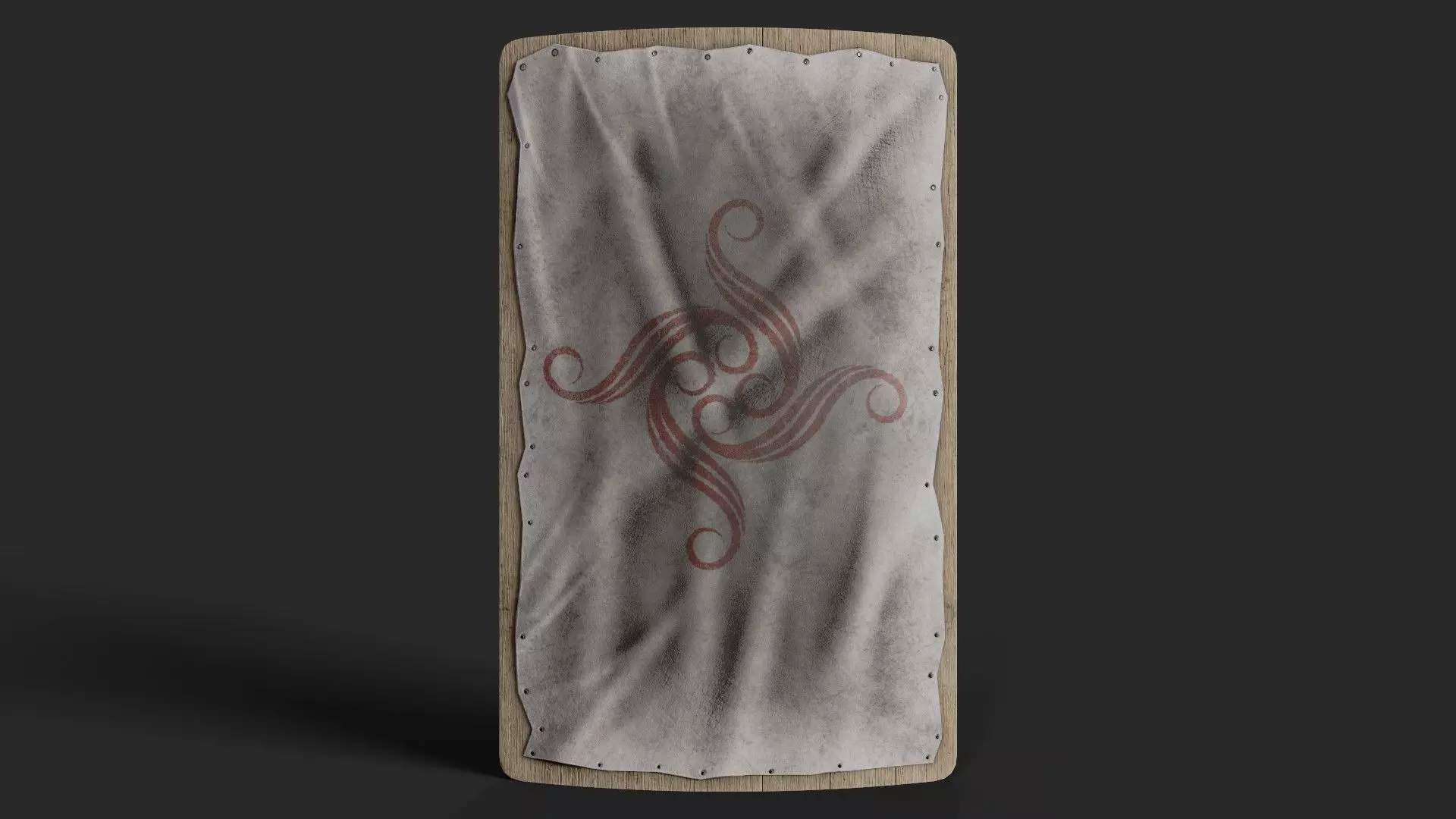Slavic square leather shield-painted white with spiral symbol Low-poly 3D model_0