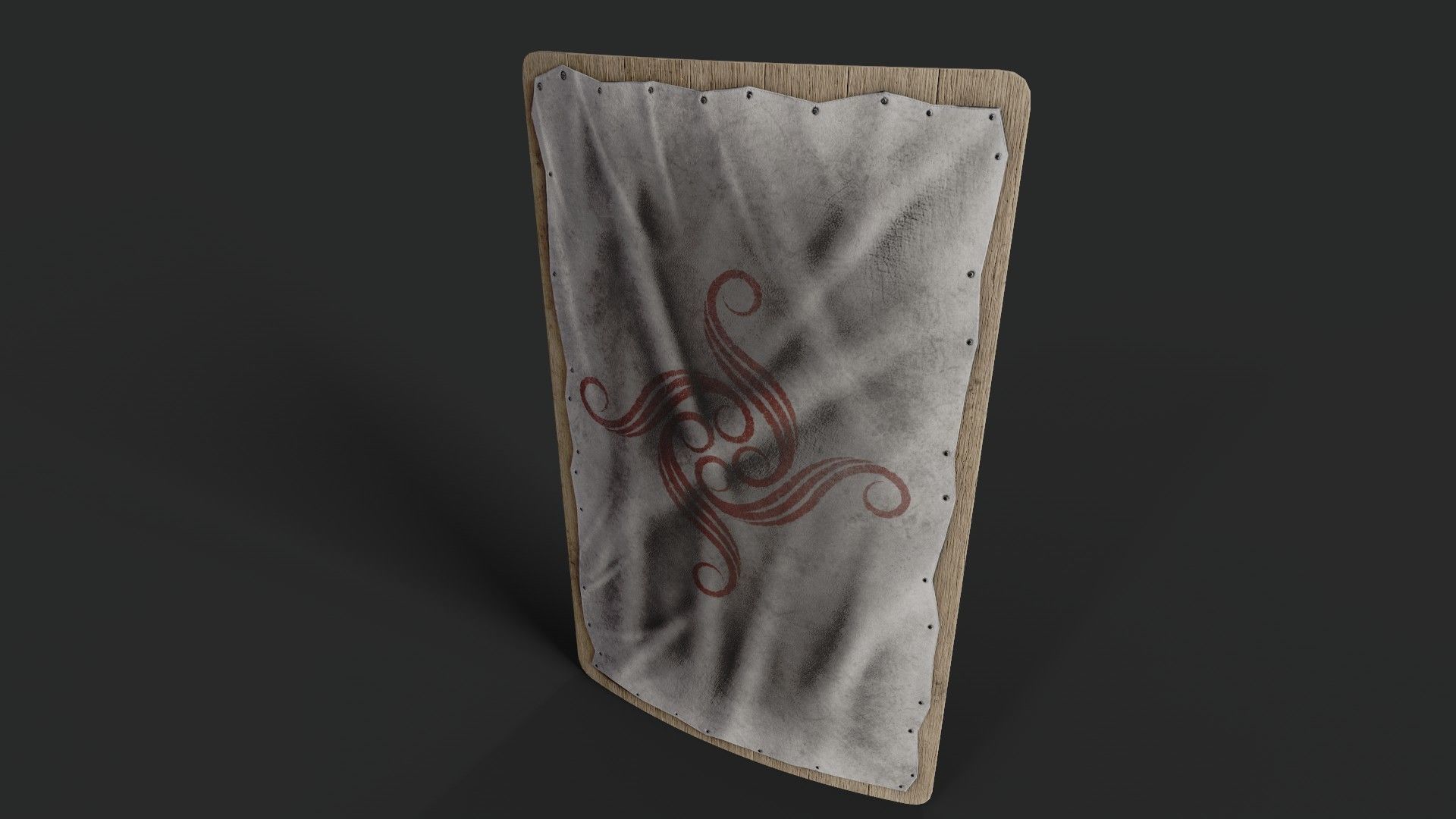 Slavic square leather shield-painted white with spiral symbol Low-poly 3D model_5