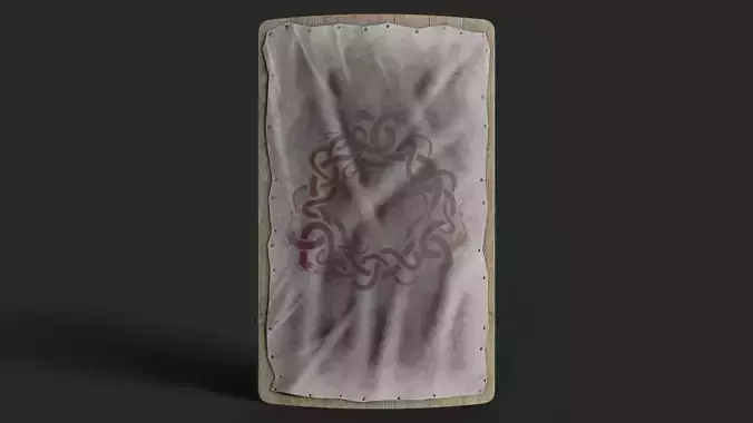 Slavic square leather shield-painted white with  uroboros symbol Low-poly 3D model