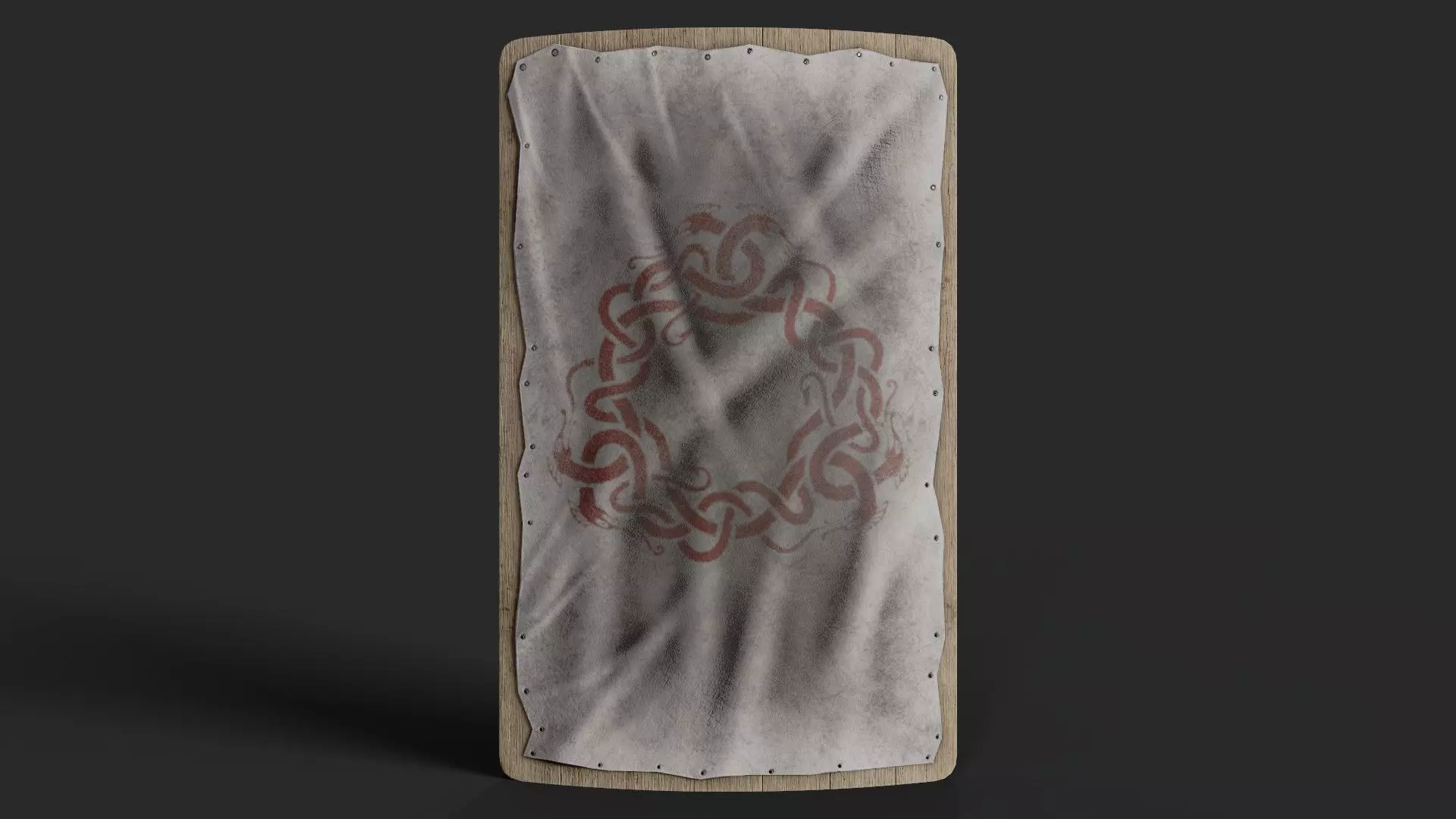 Slavic square leather shield-painted white with  uroboros symbol Low-poly 3D model_0