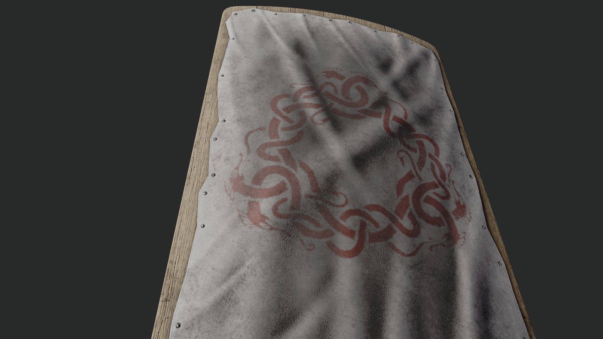 Slavic square leather shield-painted white with  uroboros symbol Low-poly 3D model_4
