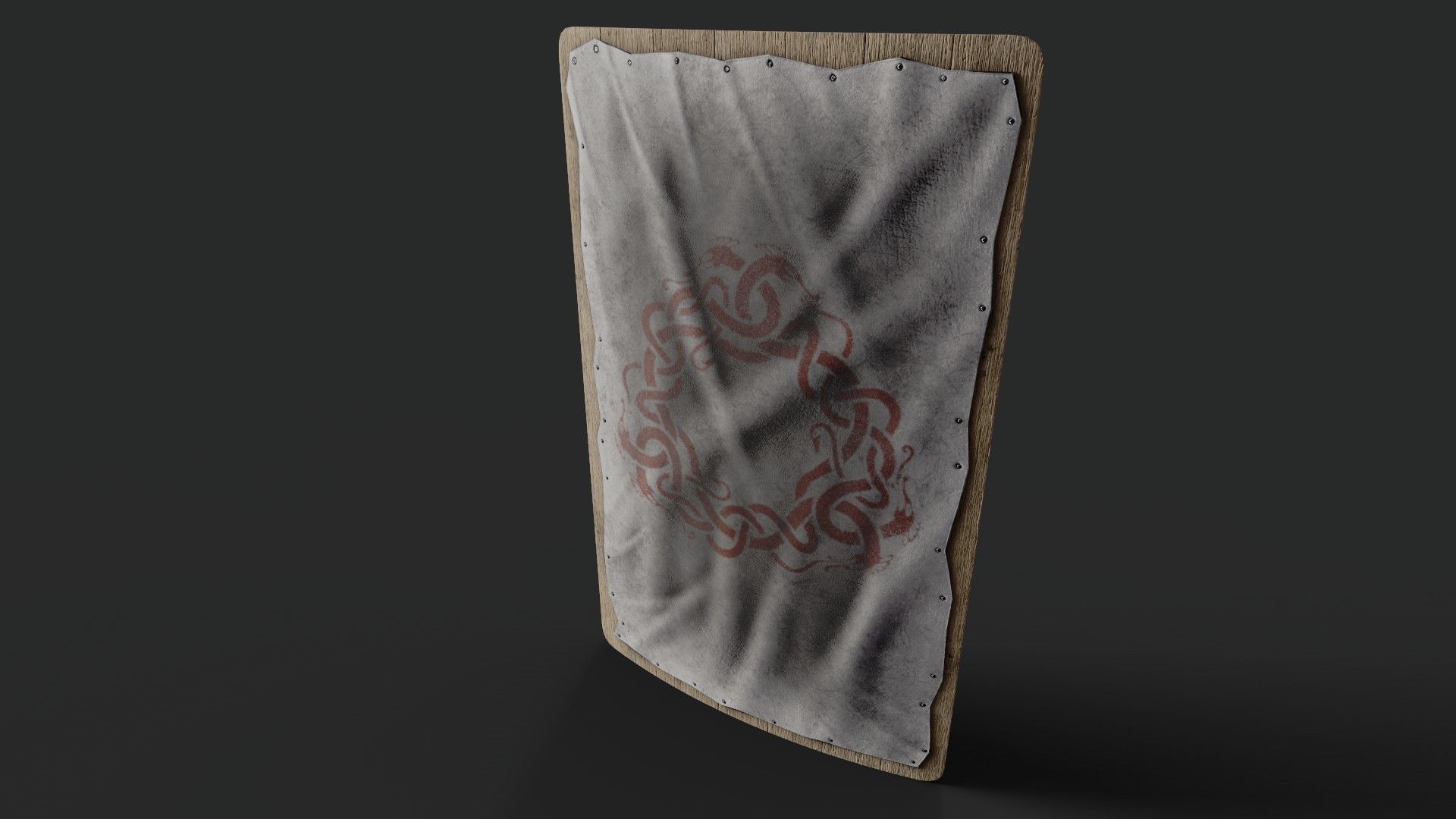 Slavic square leather shield-painted white with  uroboros symbol Low-poly 3D model_5