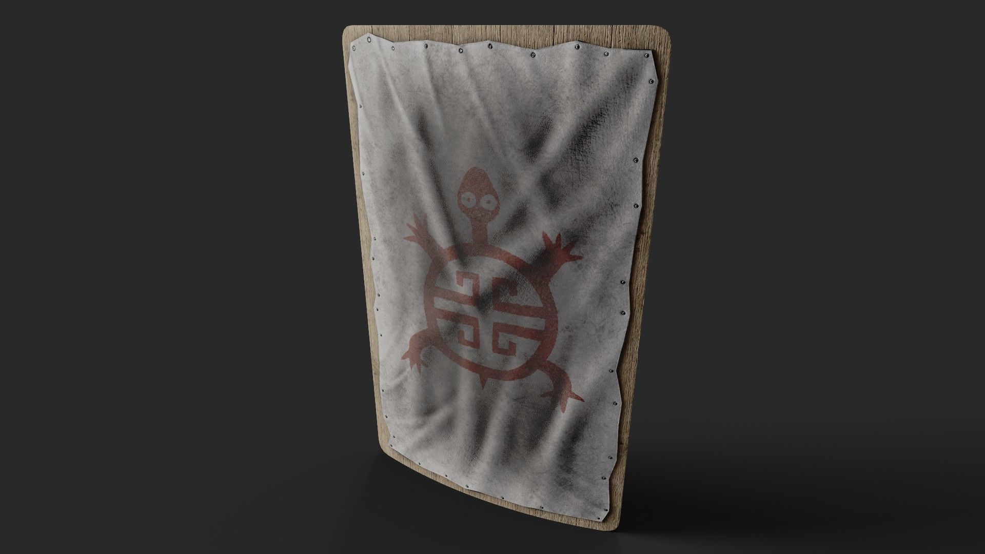 Slavic square leather shield-painted white with  turtle symbol Low-poly 3D model_5