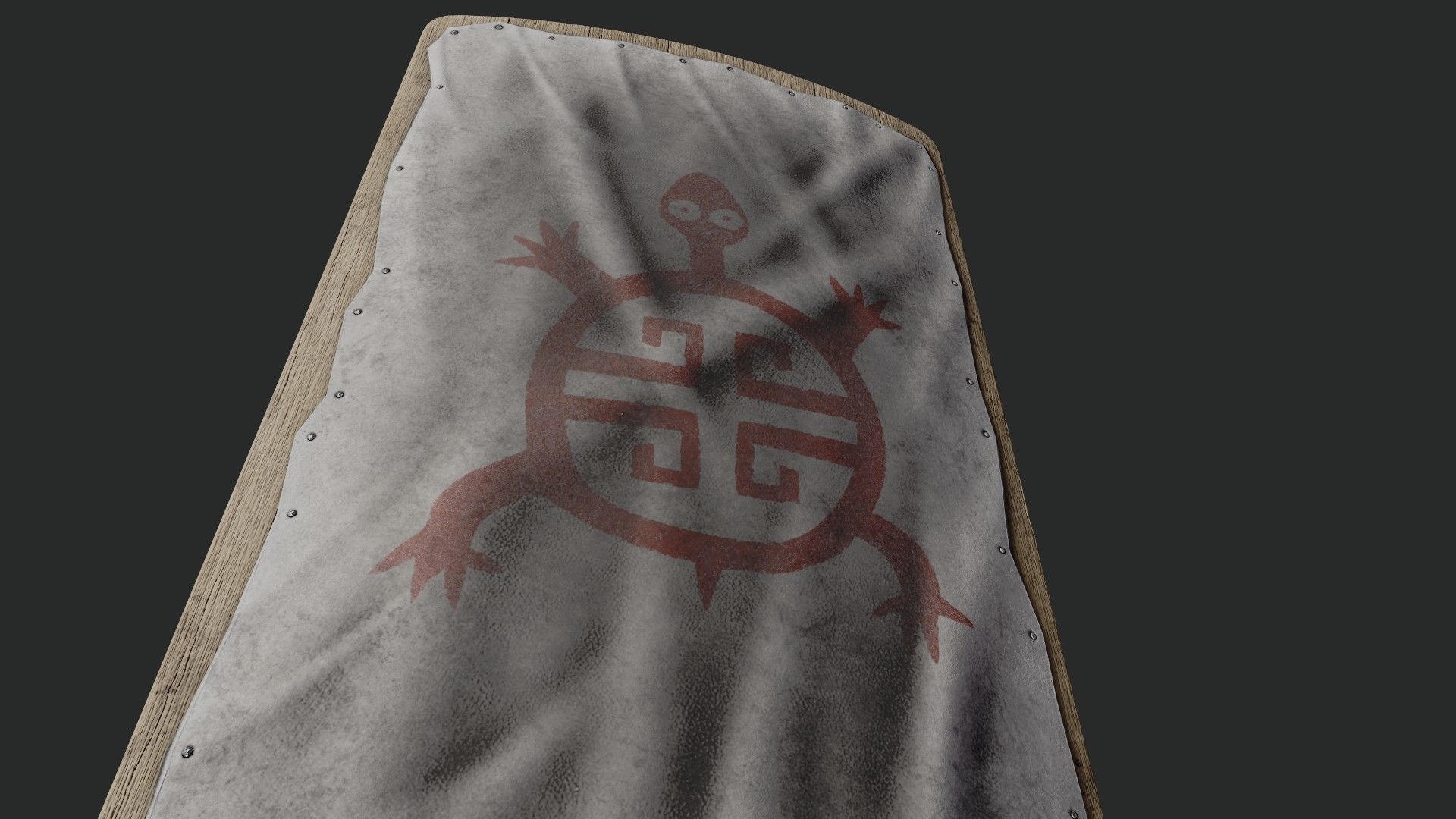 Slavic square leather shield-painted white with  turtle symbol Low-poly 3D model_4