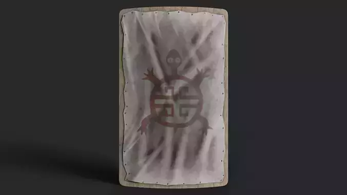 Slavic square leather shield-painted white with  turtle symbol Low-poly 3D model
