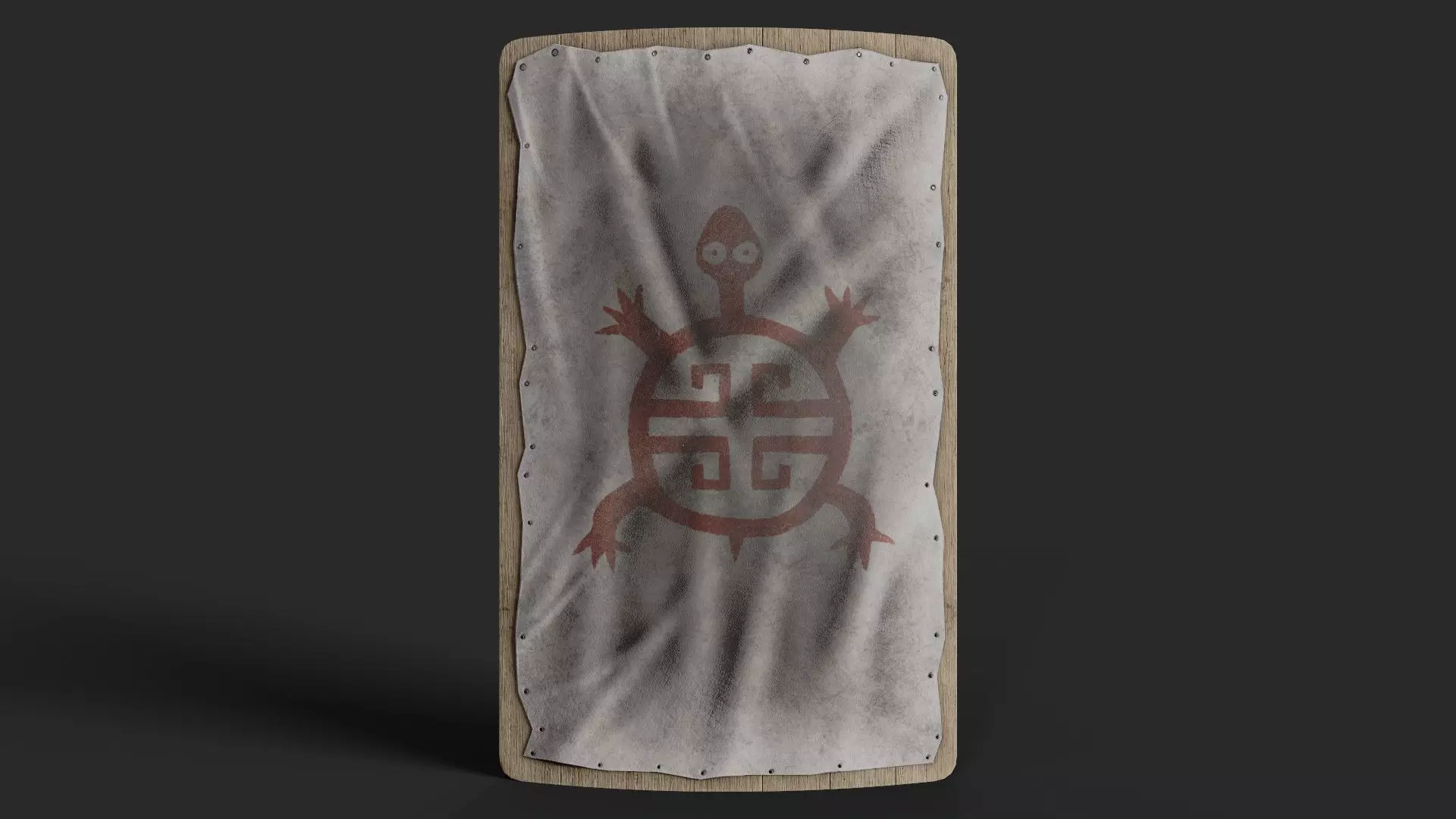 Slavic square leather shield-painted white with  turtle symbol Low-poly 3D model_0