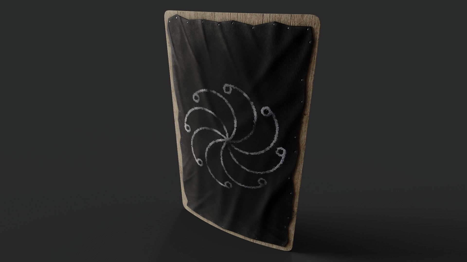 Slavic square leather shield-painted black with  radial symbol Low-poly 3D model_5