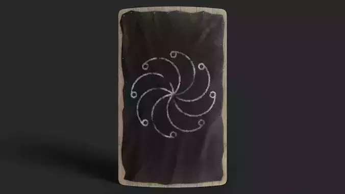 Slavic square leather shield-painted black with  radial symbol Low-poly 3D model