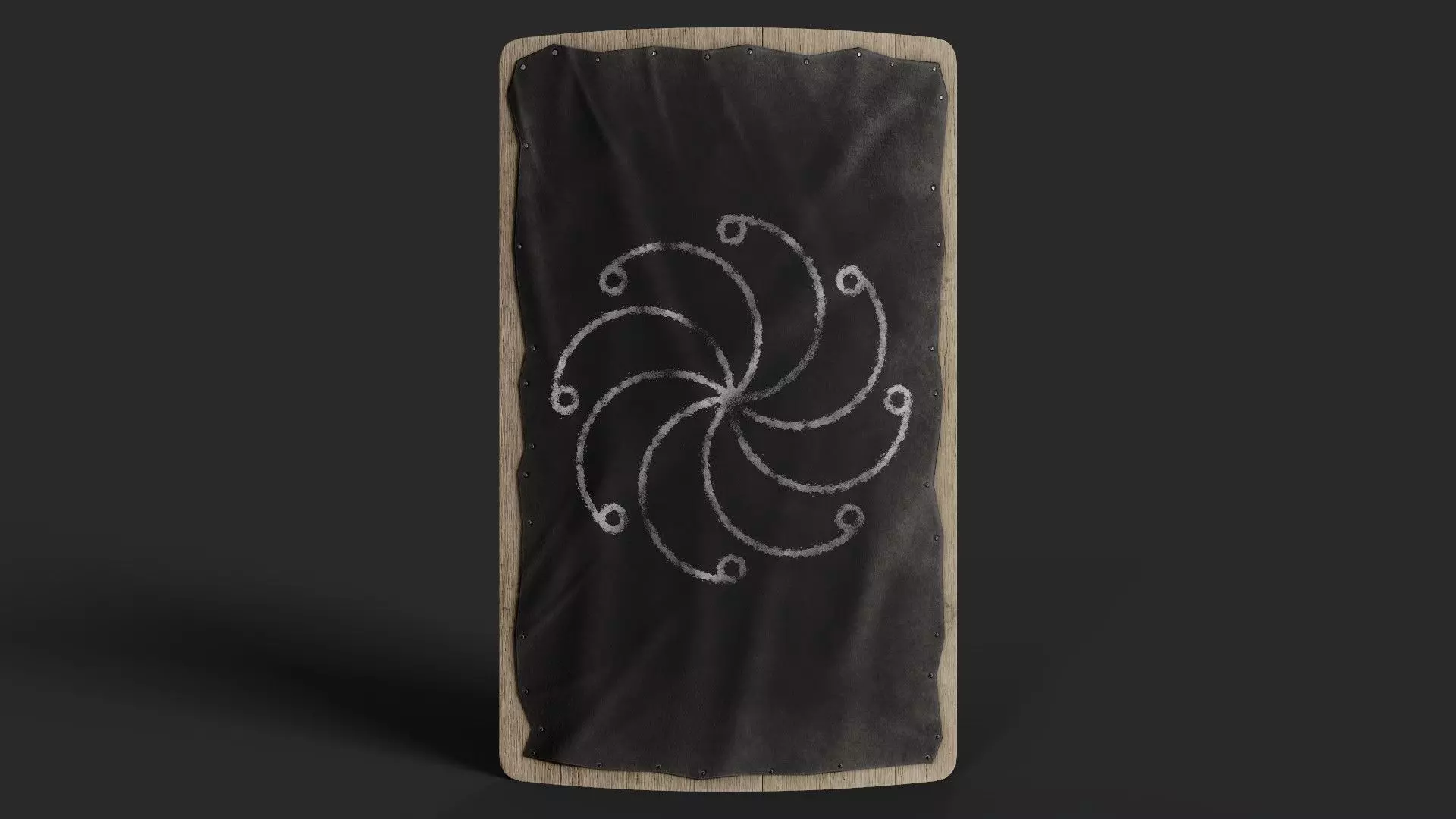 Slavic square leather shield-painted black with  radial symbol Low-poly 3D model_0